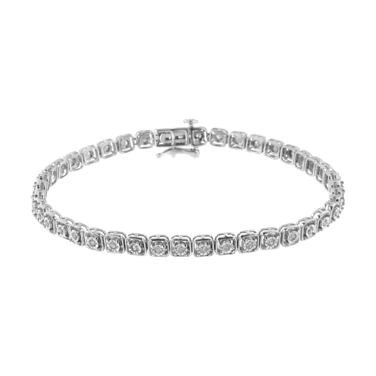 .925 Sterling Silver 1/2 cttw Miracle Set Diamond Box Link Tennis Bracelet (I-J Color, I3 Promo Clarity) - Size 7.25" - LinkagejewelrydesignLinkagejewelrydesign