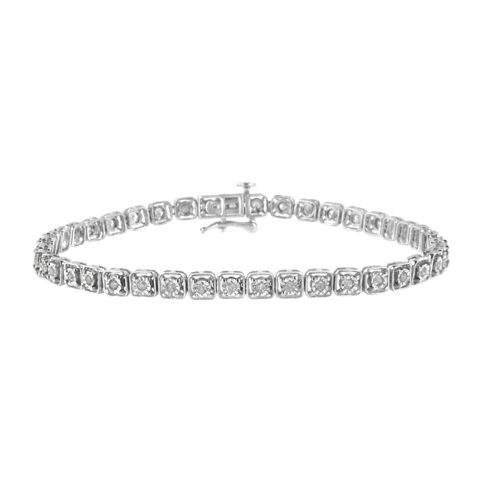 .925 Sterling Silver 1/2 cttw Miracle Set Diamond Box Link Tennis Bracelet (I-J Color, I3 Promo Clarity) - Size 7.25" - LinkagejewelrydesignLinkagejewelrydesign