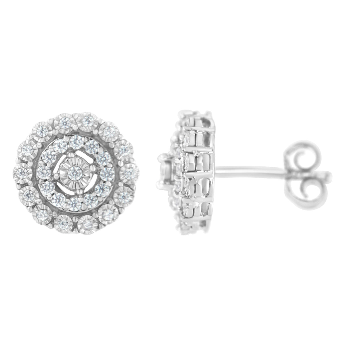 .925 Sterling Silver 1/2 cttw Miracle-Set Diamond Double Halo Stud Earring (I-J Clarity, I3 Color) - LinkagejewelrydesignLinkagejewelrydesign