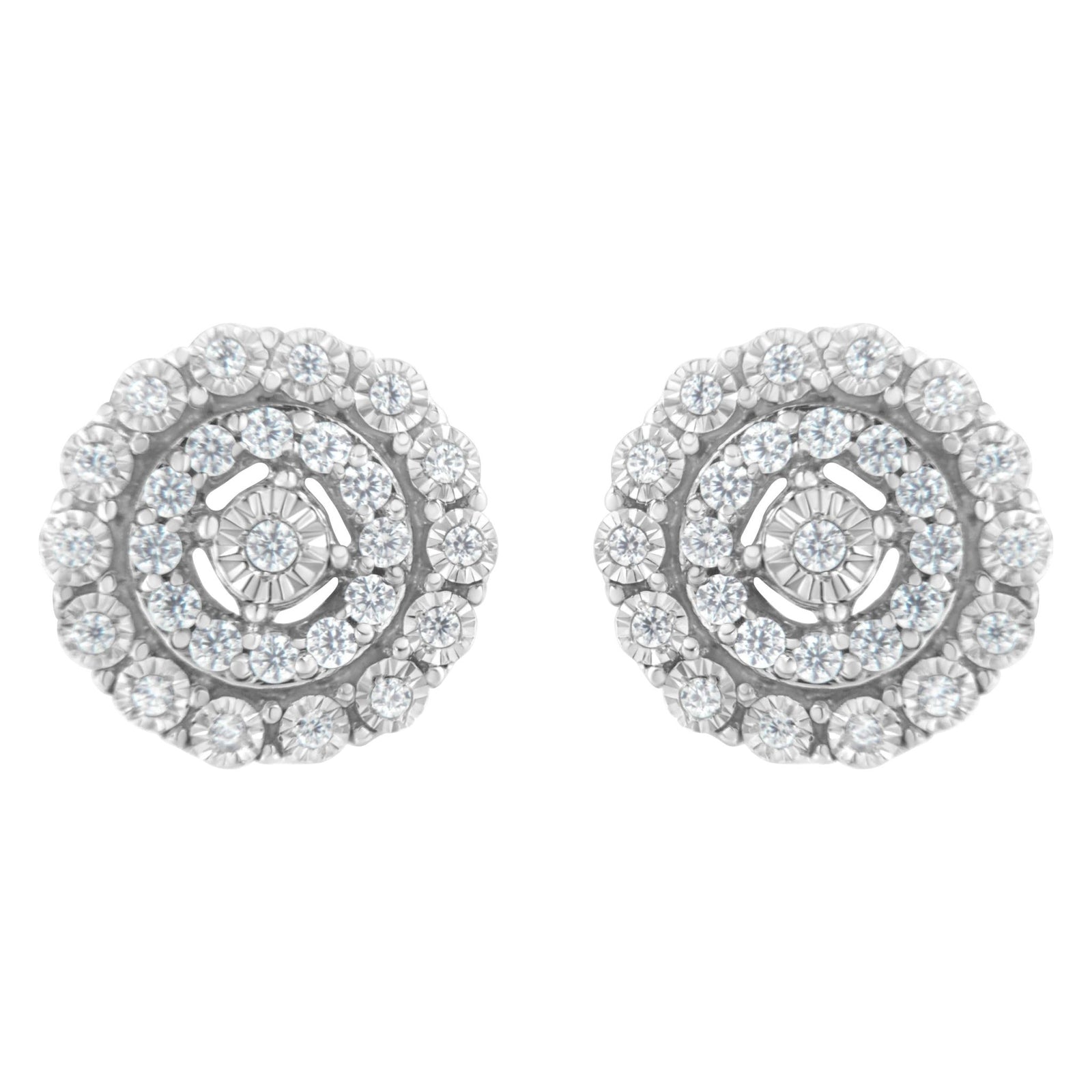 .925 Sterling Silver 1/2 cttw Miracle-Set Diamond Double Halo Stud Earring (I-J Clarity, I3 Color) - LinkagejewelrydesignLinkagejewelrydesign