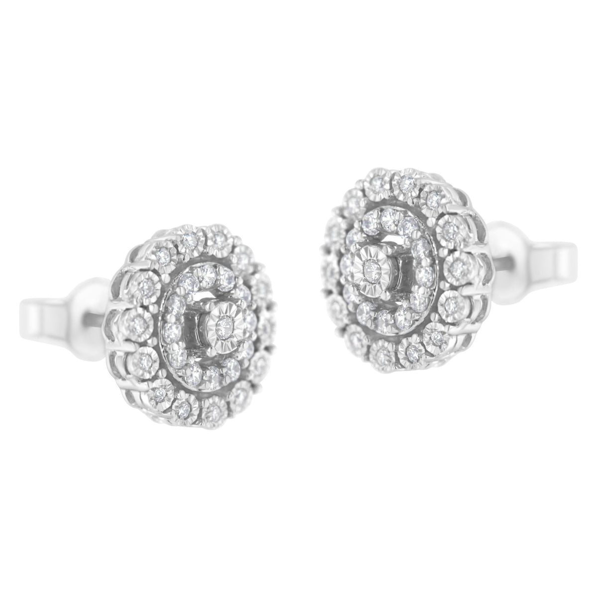 .925 Sterling Silver 1/2 cttw Miracle-Set Diamond Double Halo Stud Earring (I-J Clarity, I3 Color) - LinkagejewelrydesignLinkagejewelrydesign