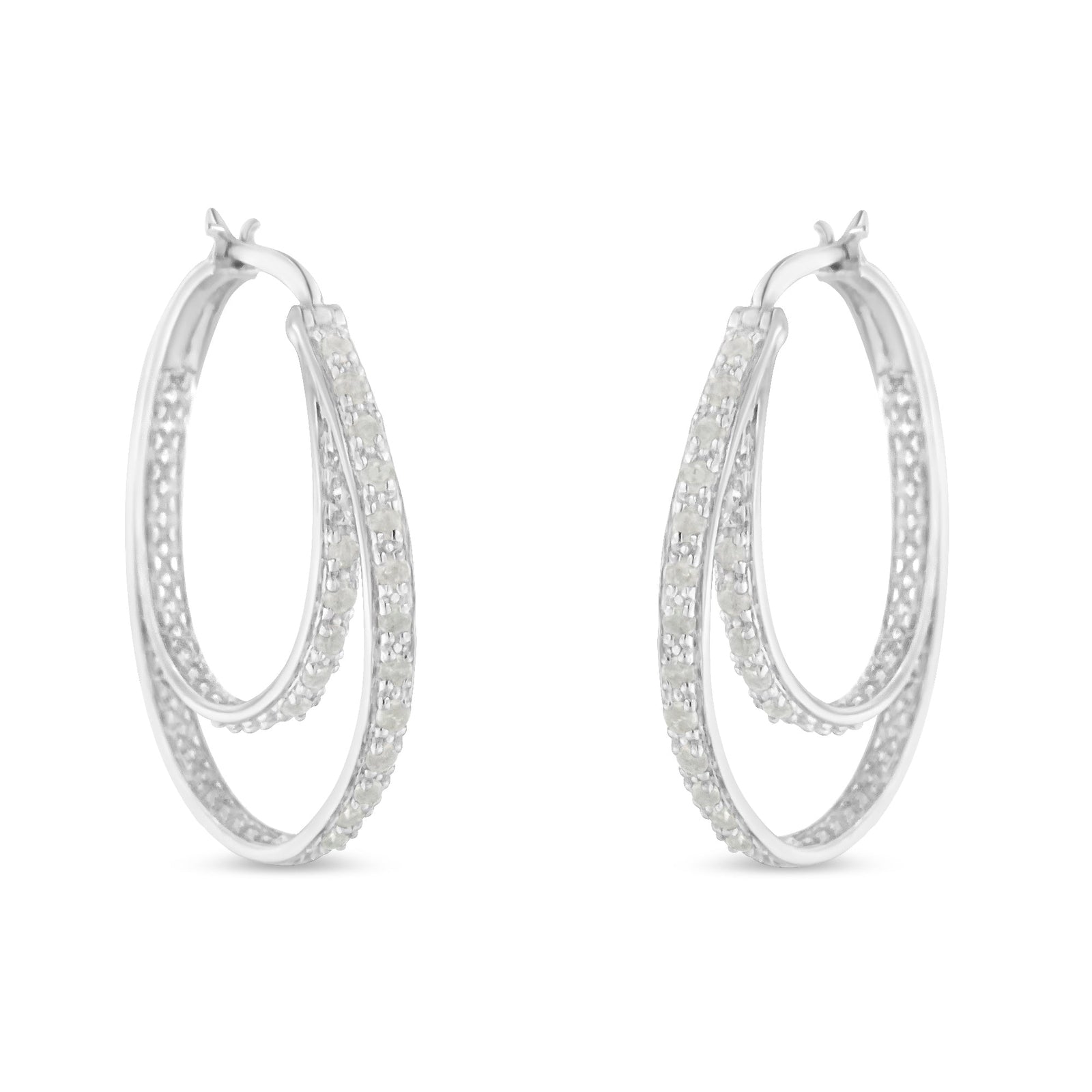 .925 Sterling Silver 1/2 cttw Miracle-Set Diamond Double Hoop with Latchback Earrings (I-J Color, I3 Clarity) - LinkagejewelrydesignLinkagejewelrydesign
