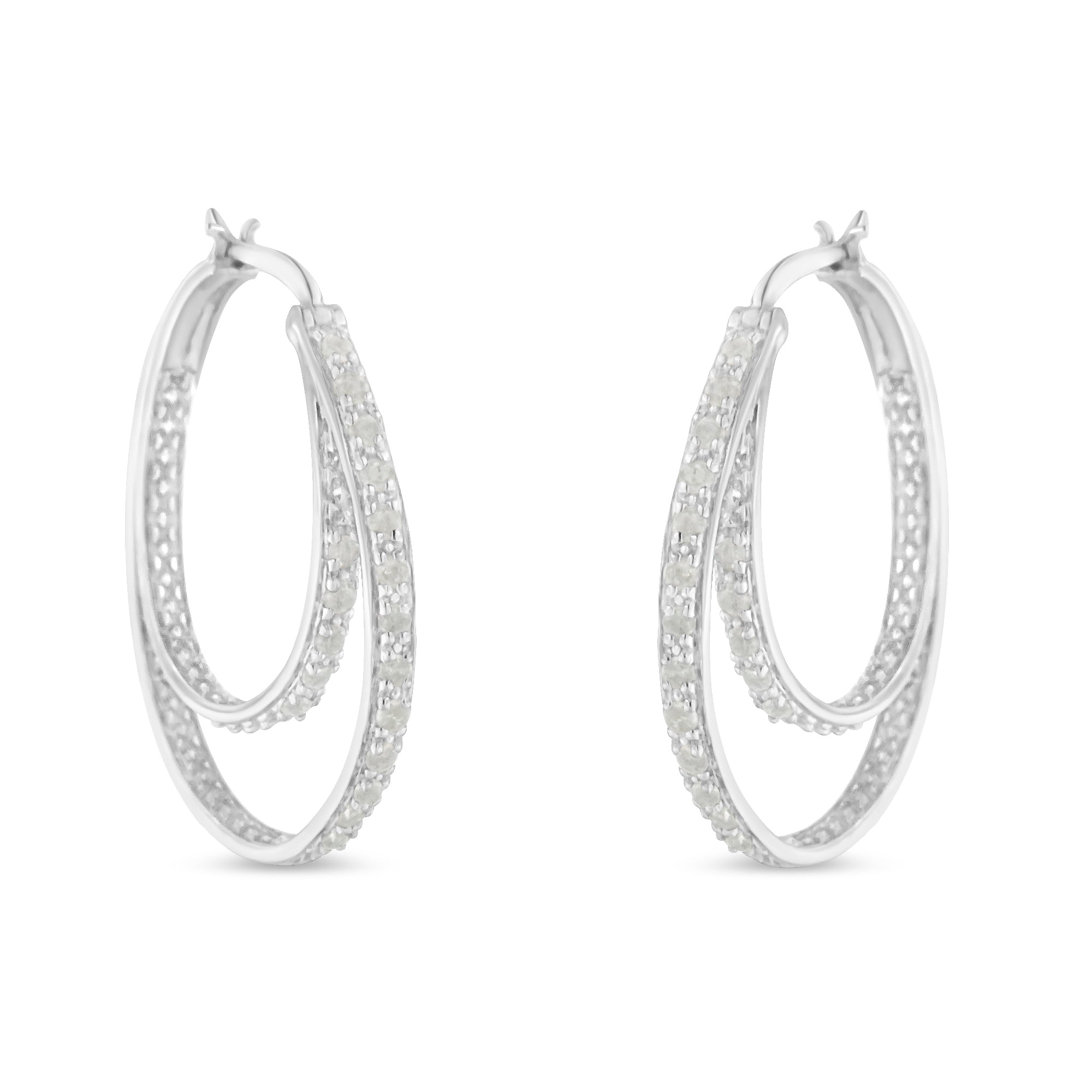 .925 Sterling Silver 1/2 cttw Miracle-Set Diamond Double Hoop with Latchback Earrings (I-J Color, I3 Clarity) - LinkagejewelrydesignLinkagejewelrydesign