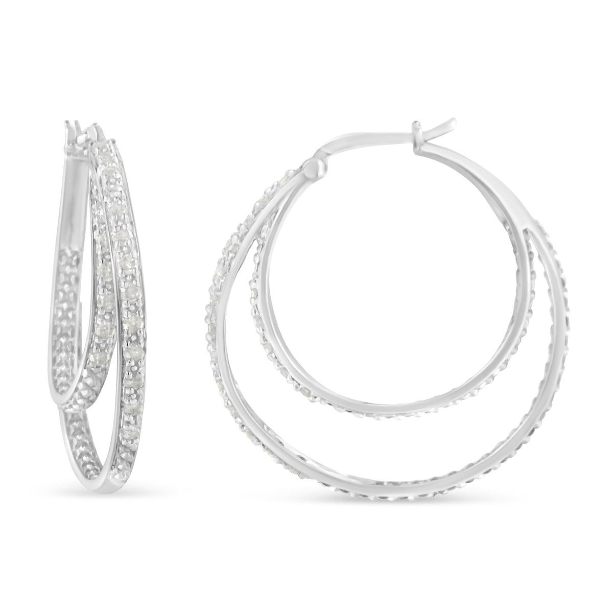 .925 Sterling Silver 1/2 cttw Miracle-Set Diamond Double Hoop with Latchback Earrings (I-J Color, I3 Clarity) - LinkagejewelrydesignLinkagejewelrydesign