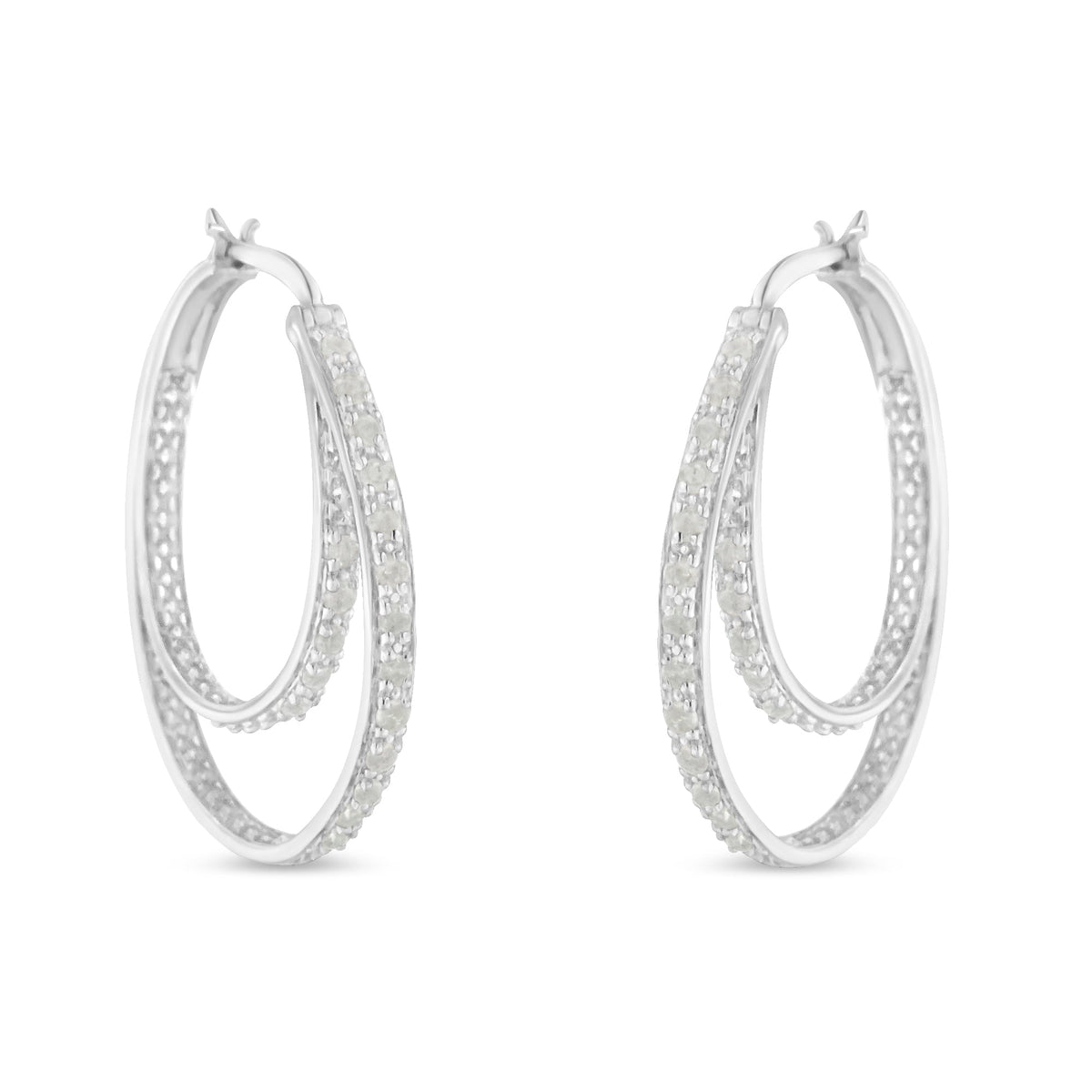 .925 Sterling Silver 1/2 cttw Miracle-Set Diamond Double Hoop with Latchback Earrings (I-J Color, I3 Clarity) - LinkagejewelrydesignLinkagejewelrydesign