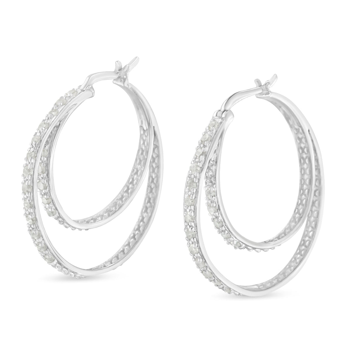 .925 Sterling Silver 1/2 cttw Miracle-Set Diamond Double Hoop with Latchback Earrings (I-J Color, I3 Clarity) - LinkagejewelrydesignLinkagejewelrydesign