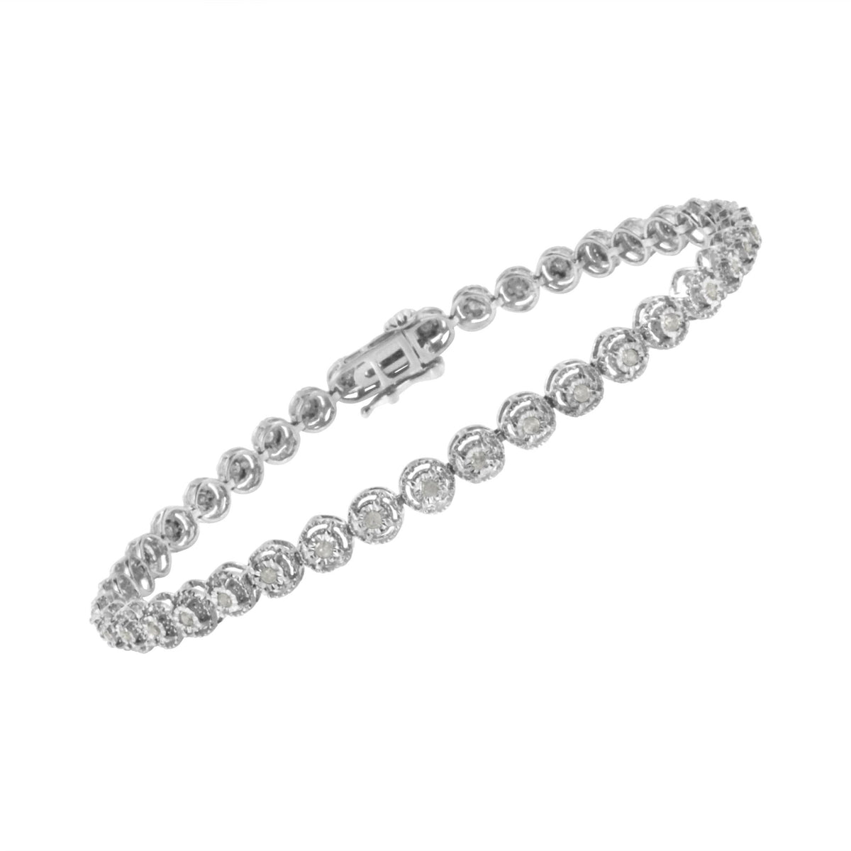 .925 Sterling Silver 1/2 cttw Miracle Set Diamond Milgrain Style Link Bracelet (I-J, I3-Promo) - Size 7.25&quot; - LinkagejewelrydesignLinkagejewelrydesign