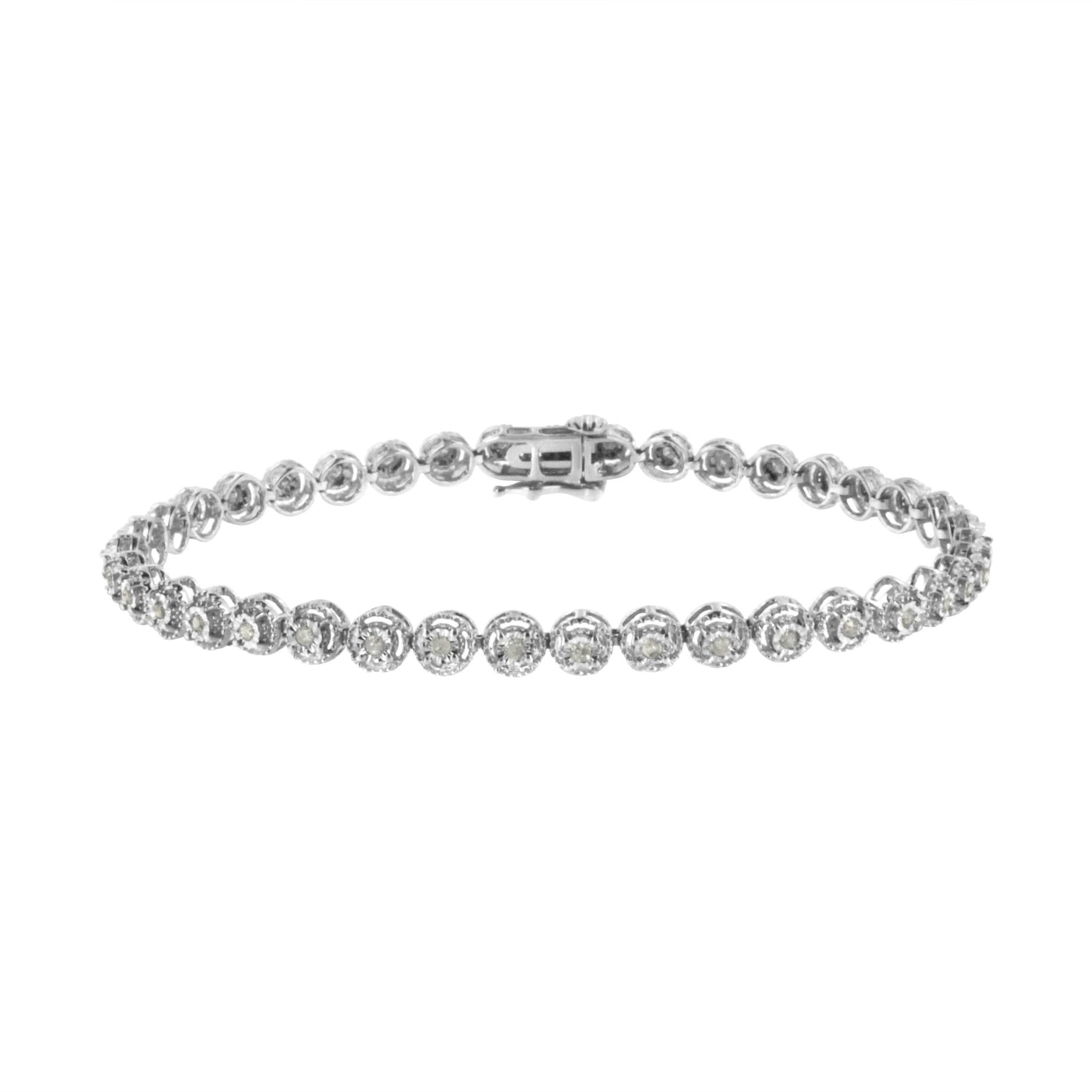 .925 Sterling Silver 1/2 cttw Miracle Set Diamond Milgrain Style Link Bracelet (I-J, I3-Promo) - Size 7.25" - LinkagejewelrydesignLinkagejewelrydesign