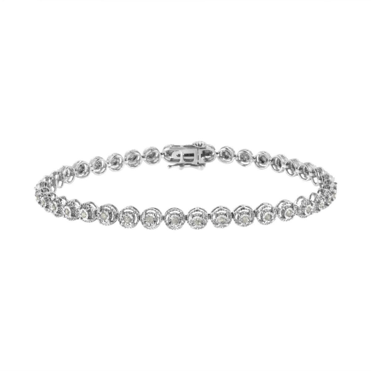 .925 Sterling Silver 1/2 cttw Miracle Set Diamond Milgrain Style Link Bracelet (I-J, I3-Promo) - Size 7.25&quot; - LinkagejewelrydesignLinkagejewelrydesign