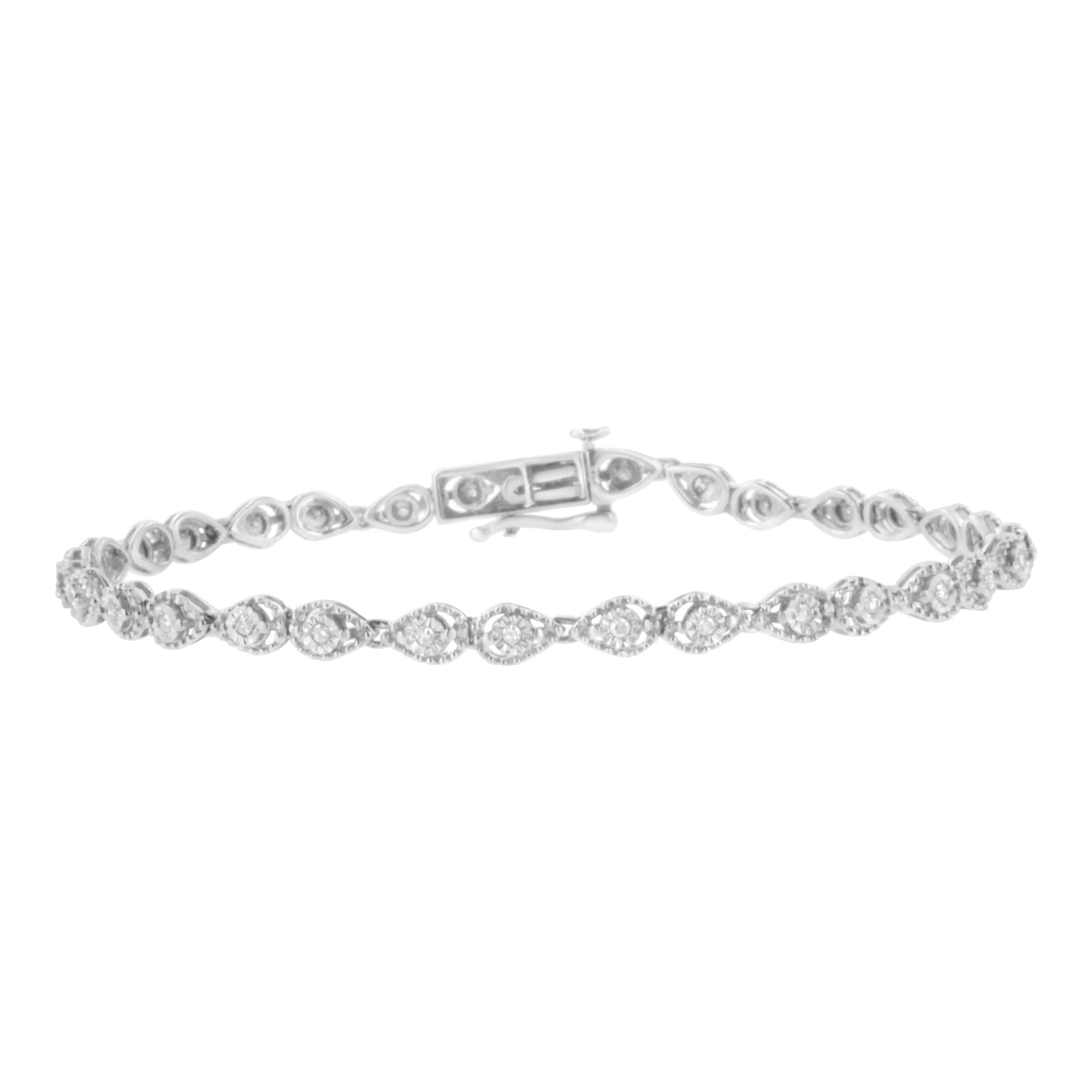 .925 Sterling Silver 1/2 cttw Miracle-Set Diamond Pear Shaped Link Bracelet (I-J Color, I3 Clarity) - Size 7.25" - LinkagejewelrydesignLinkagejewelrydesign