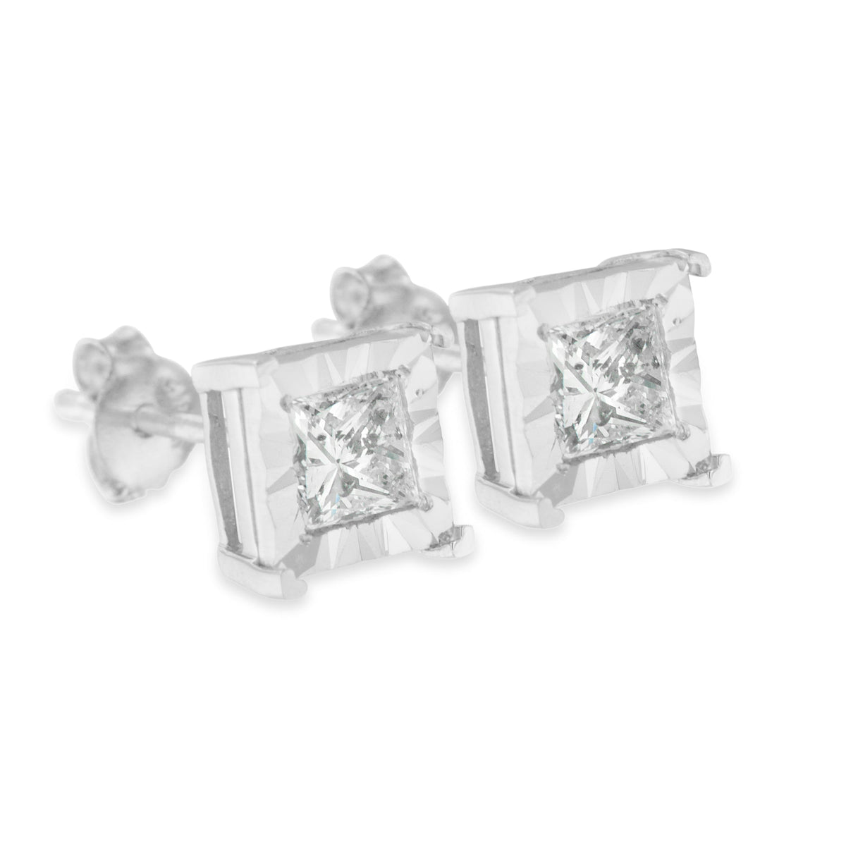 .925 Sterling Silver 1/2 Cttw Miracle Set Princess-cut Diamond Solitaire Stud Earrings (H-I Color, I1-I2 Clarity) - LinkagejewelrydesignLinkagejewelrydesign