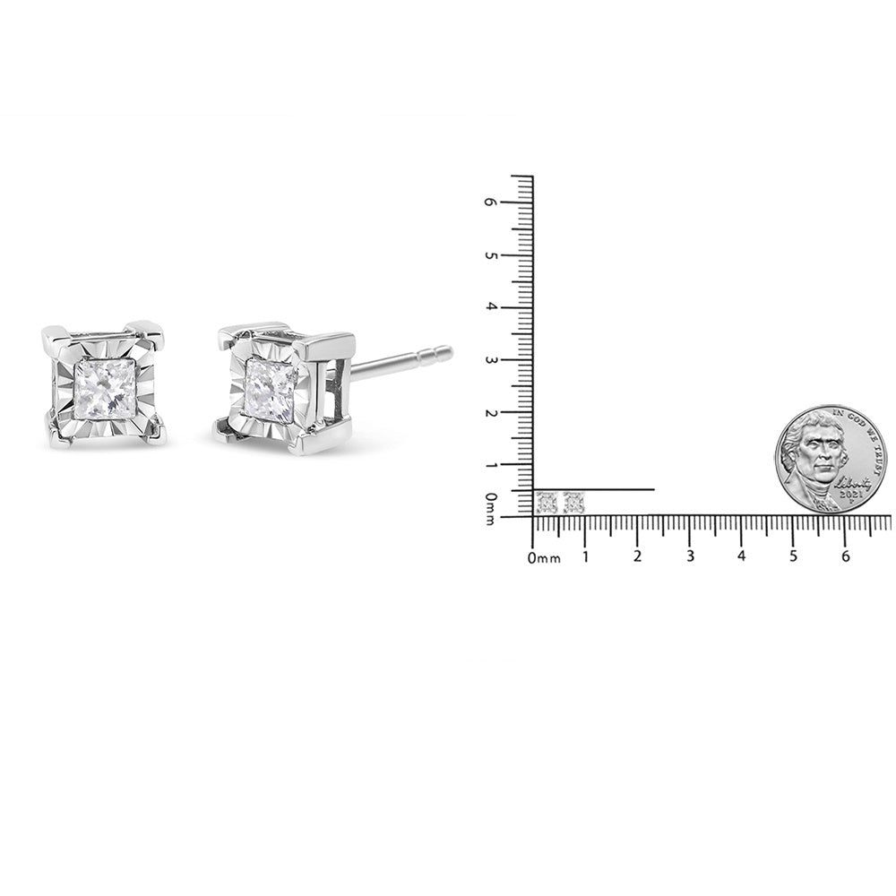 .925 Sterling Silver 1/2 Cttw Miracle Set Princess-cut Diamond Solitaire Stud Earrings (H-I Color, I1-I2 Clarity) - LinkagejewelrydesignLinkagejewelrydesign