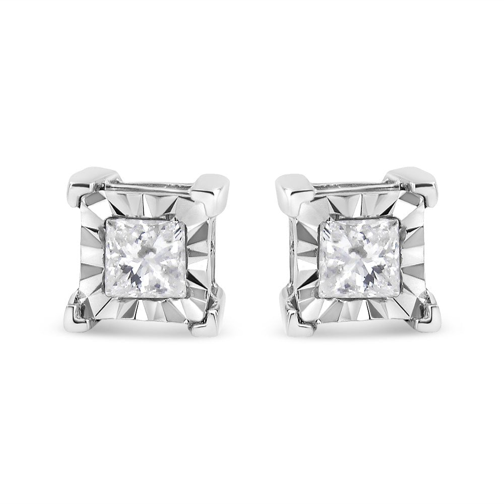 .925 Sterling Silver 1/2 Cttw Miracle Set Princess-cut Diamond Solitaire Stud Earrings (H-I Color, SI2-I1 Clarity) - LinkagejewelrydesignLinkagejewelrydesign