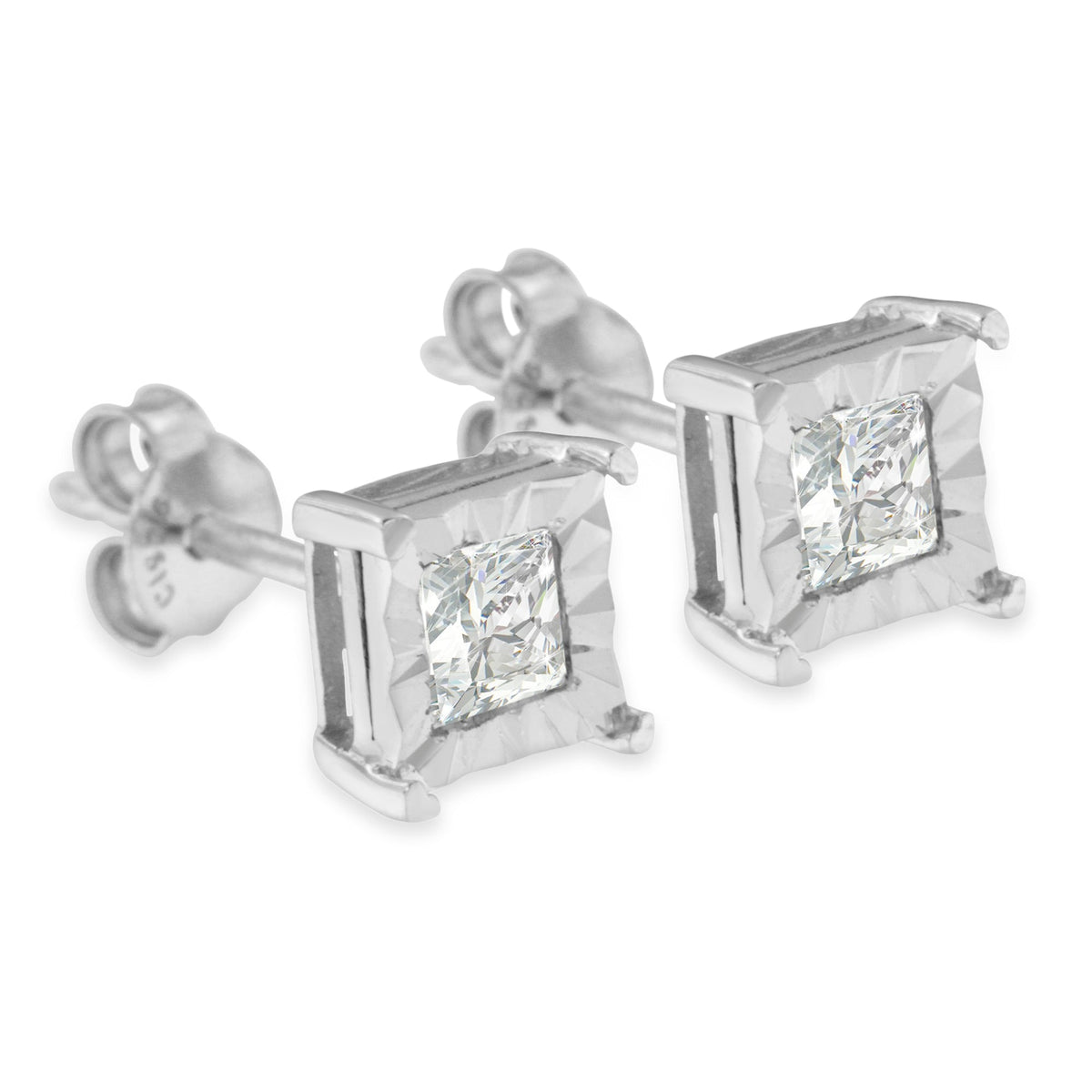 .925 Sterling Silver 1/2 Cttw Miracle Set Princess-cut Diamond Solitaire Stud Earrings (H-I Color, SI2-I1 Clarity) - LinkagejewelrydesignLinkagejewelrydesign