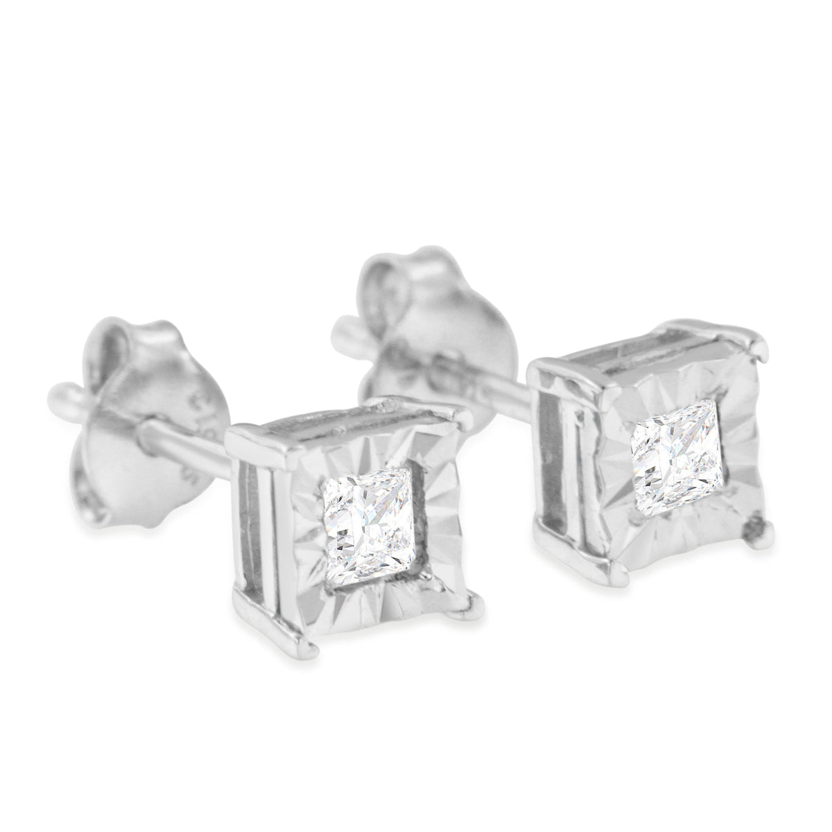 .925 Sterling Silver 1/2 Cttw Miracle Set Princess-cut Diamond Solitaire Stud Earrings (I-J Color, SI1-SI2 Clarity) - LinkagejewelrydesignLinkagejewelrydesign