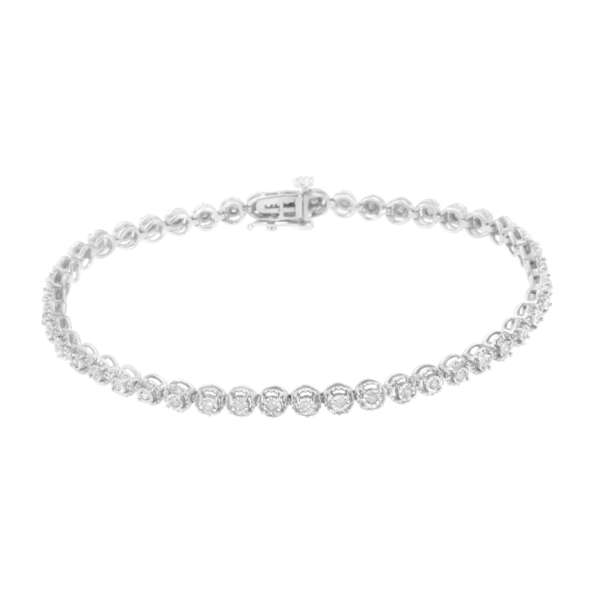 .925 Sterling Silver 1/2 Cttw Miracle-set Round-Cut Diamond Bezel Link Bracelet (I-J Color, I3 Clarity) - 7.25&quot; - LinkagejewelrydesignLinkagejewelrydesign