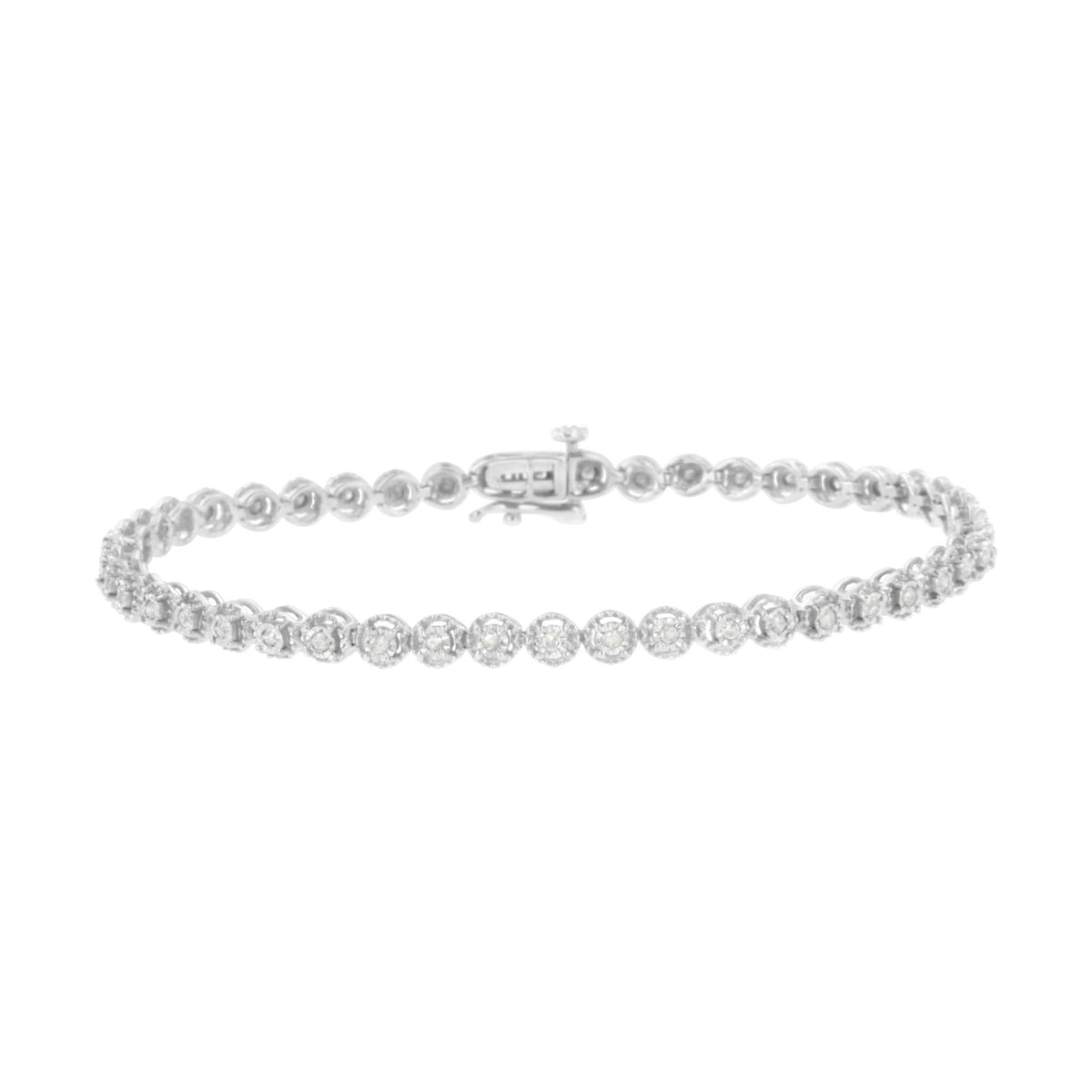 .925 Sterling Silver 1/2 Cttw Miracle-set Round-Cut Diamond Bezel Link Bracelet (I-J Color, I3 Clarity) - 7.25&quot; - LinkagejewelrydesignLinkagejewelrydesign