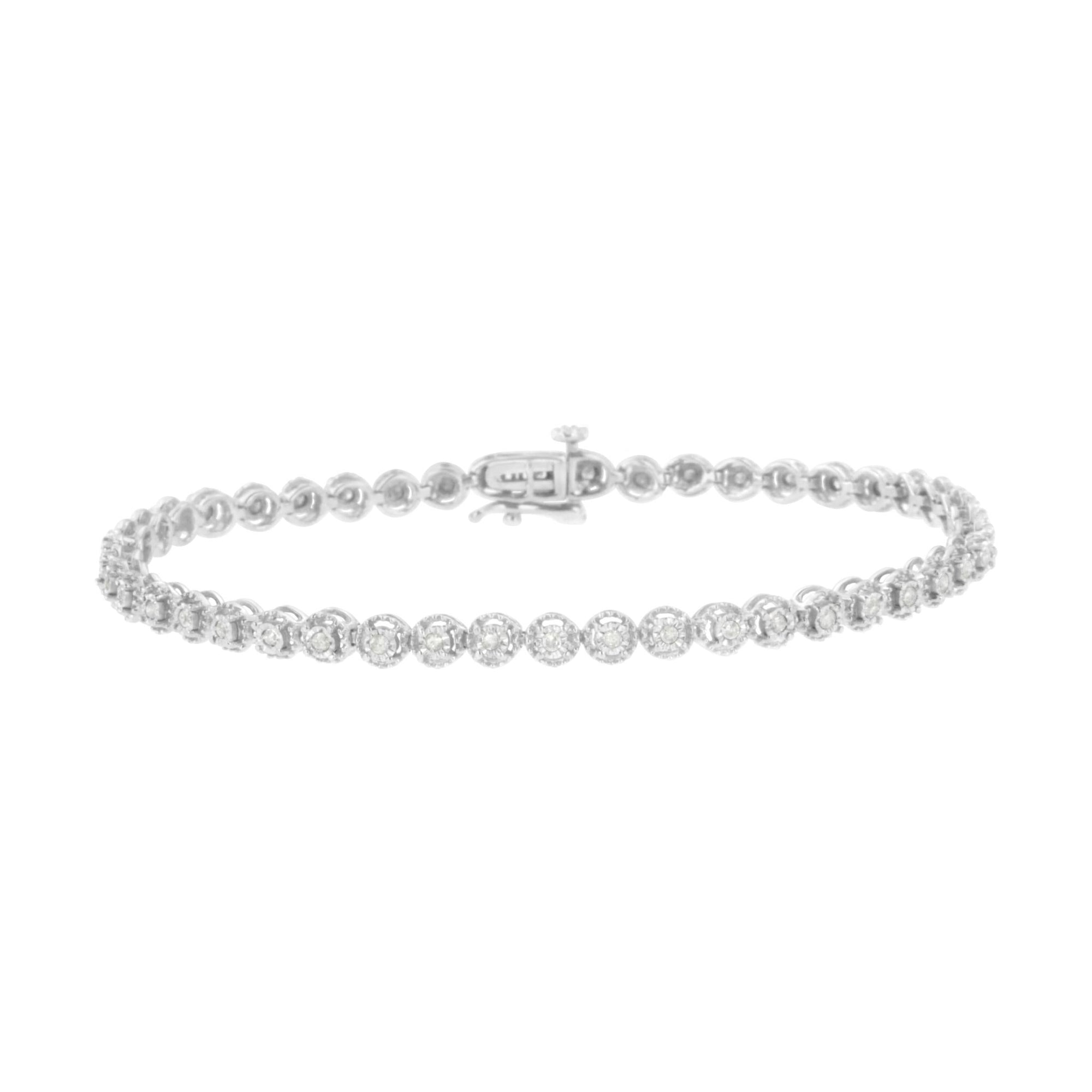 .925 Sterling Silver 1/2 Cttw Miracle-set Round-Cut Diamond Bezel Link Bracelet (I-J Color, I3 Clarity) - 7.25" - LinkagejewelrydesignLinkagejewelrydesign