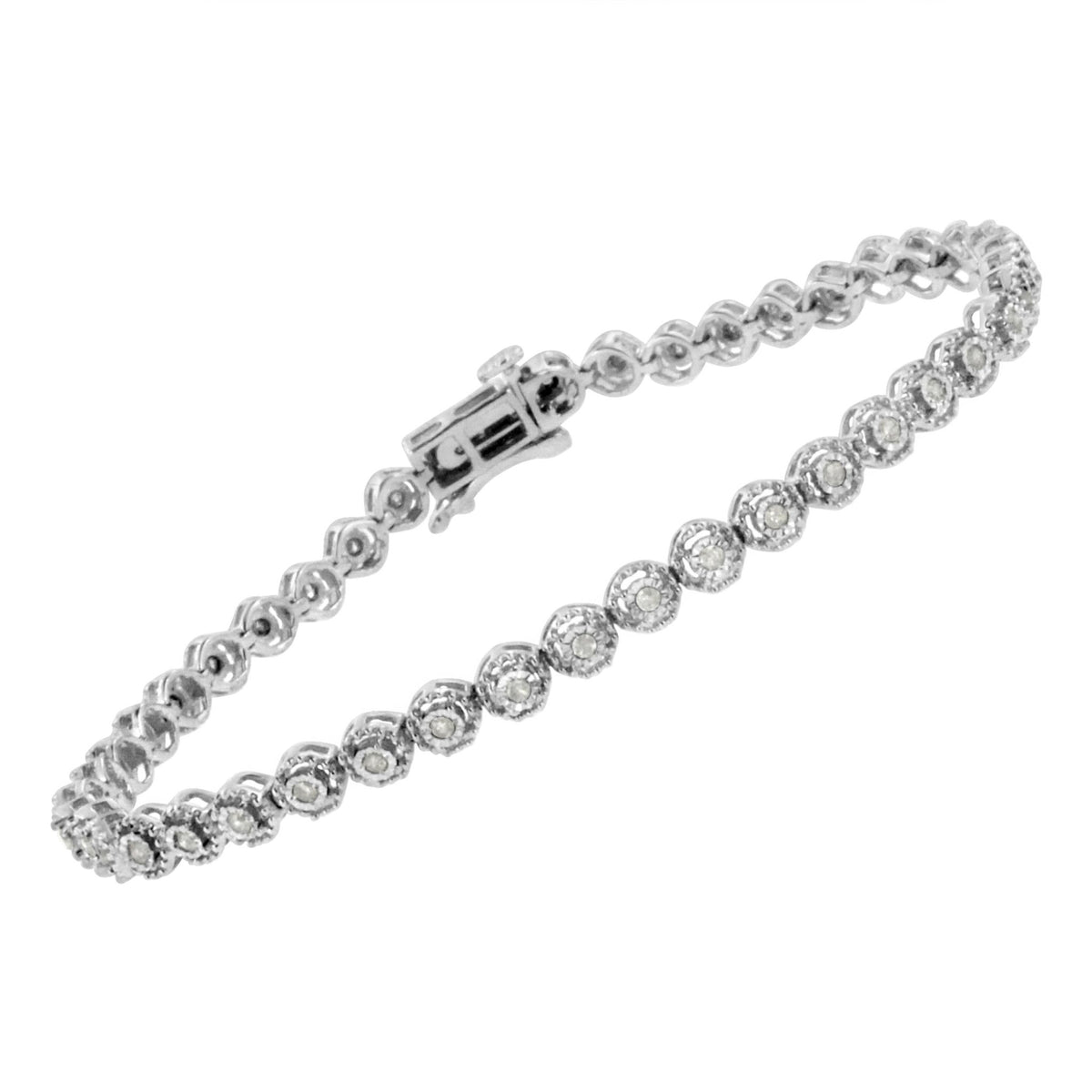 .925 Sterling Silver 1/2 Cttw Miracle Set Round Diamond Bezel Design Link Bracelet (I-J Color, I2-I3 Clarity) - 7.25&quot; - LinkagejewelrydesignLinkagejewelrydesign