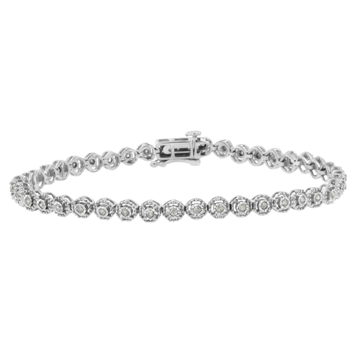 .925 Sterling Silver 1/2 Cttw Miracle Set Round Diamond Bezel Design Link Bracelet (I-J Color, I2-I3 Clarity) - 7.25&quot; - LinkagejewelrydesignLinkagejewelrydesign