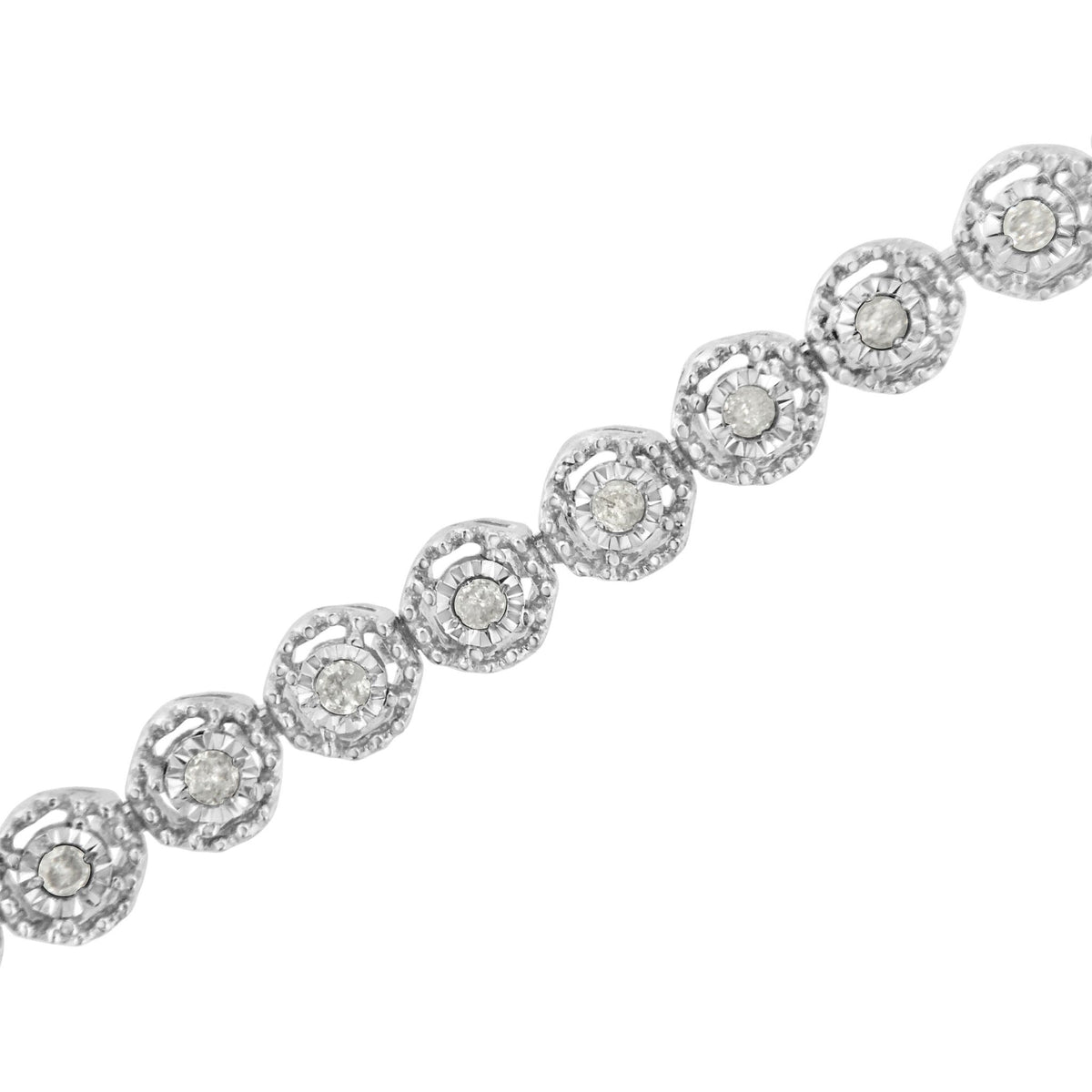 .925 Sterling Silver 1/2 Cttw Miracle Set Round Diamond Bezel Design Link Bracelet (I-J Color, I2-I3 Clarity) - 7.25&quot; - LinkagejewelrydesignLinkagejewelrydesign