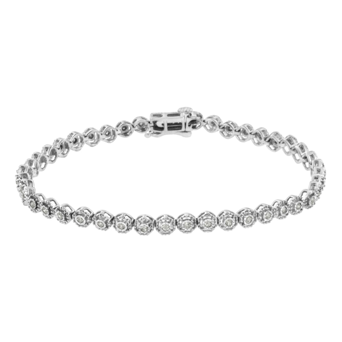 .925 Sterling Silver 1/2 Cttw Miracle Set Round Diamond Bezel Design Link Bracelet (I-J Color, I2-I3 Clarity) - 7.25&quot; - LinkagejewelrydesignLinkagejewelrydesign