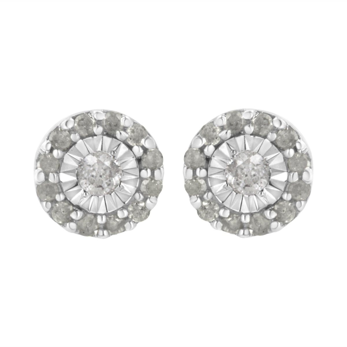 .925 Sterling Silver 1/2 cttw Miracle-Set Round Diamond Halo Stud Earrings (I-J Clarity, I3 Color) - LinkagejewelrydesignLinkagejewelrydesign