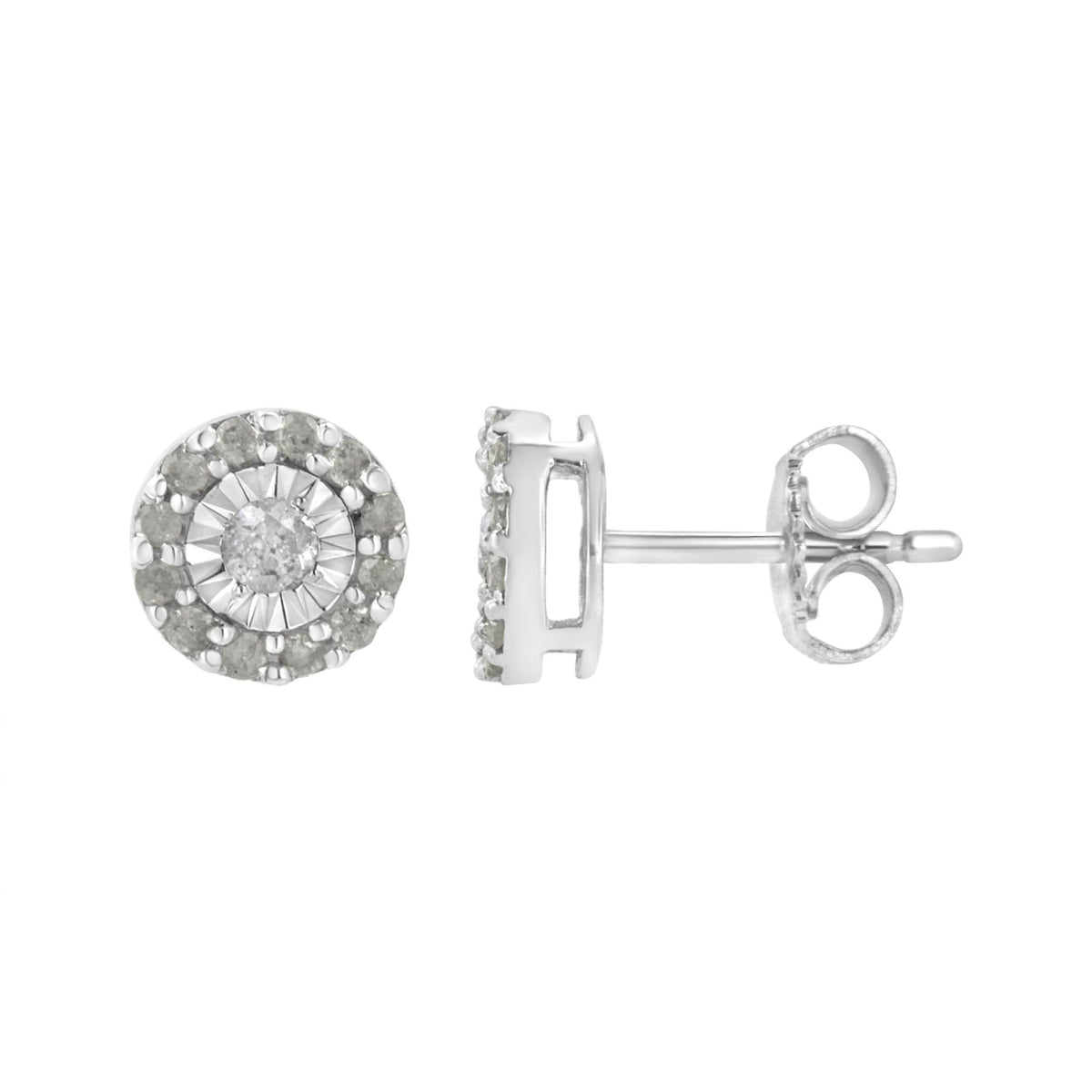 .925 Sterling Silver 1/2 cttw Miracle-Set Round Diamond Halo Stud Earrings (I-J Clarity, I3 Color) - LinkagejewelrydesignLinkagejewelrydesign