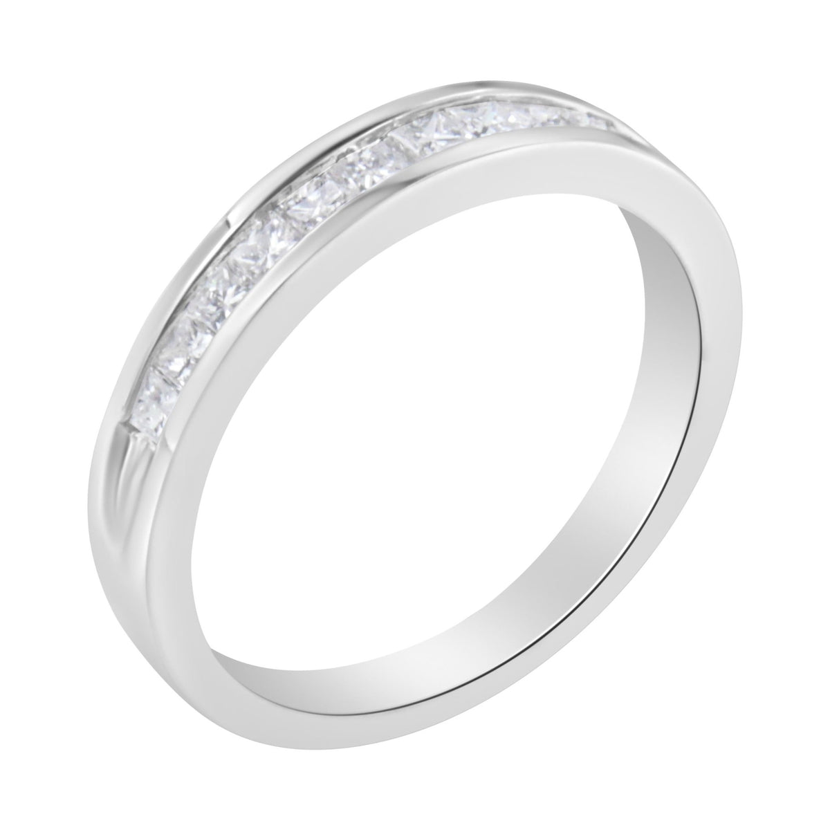 .925 Sterling Silver 1/2 Cttw Princess-Cut Diamond Channel-Set Half-Eternity Wedding or Anniversary Band Ring (H-I Color, I2 Clarity) - Size 6 - LinkagejewelrydesignLinkagejewelrydesign