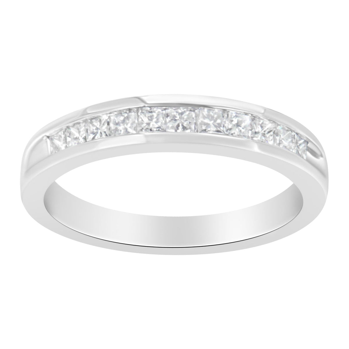 .925 Sterling Silver 1/2 Cttw Princess-Cut Diamond Channel-Set Half-Eternity Wedding or Anniversary Band Ring (H-I Color, I2 Clarity) - Size 6 - LinkagejewelrydesignLinkagejewelrydesign