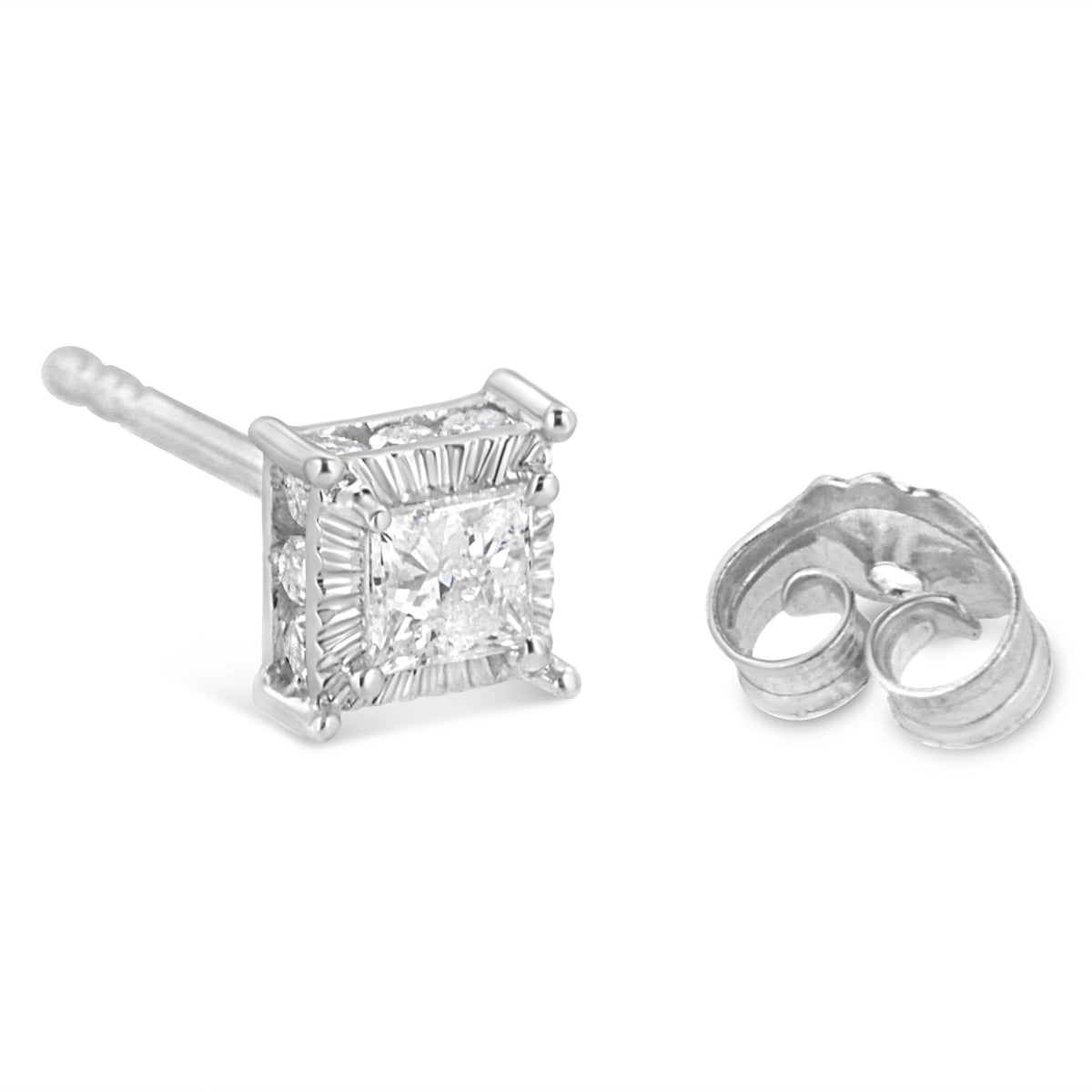 .925 Sterling Silver 1/2 Cttw Princess-cut Diamond Stud Earring (I-J Color, I2-I3 Clarity) - LinkagejewelrydesignLinkagejewelrydesign