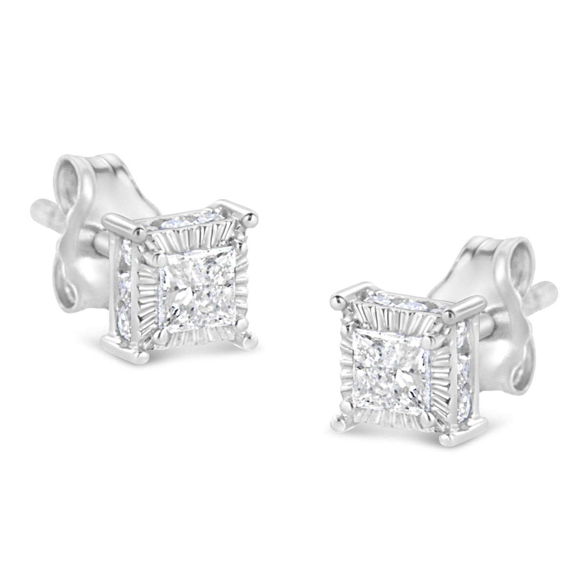 .925 Sterling Silver 1/2 Cttw Princess-cut Diamond Stud Earring (I-J Color, I2-I3 Clarity) - LinkagejewelrydesignLinkagejewelrydesign