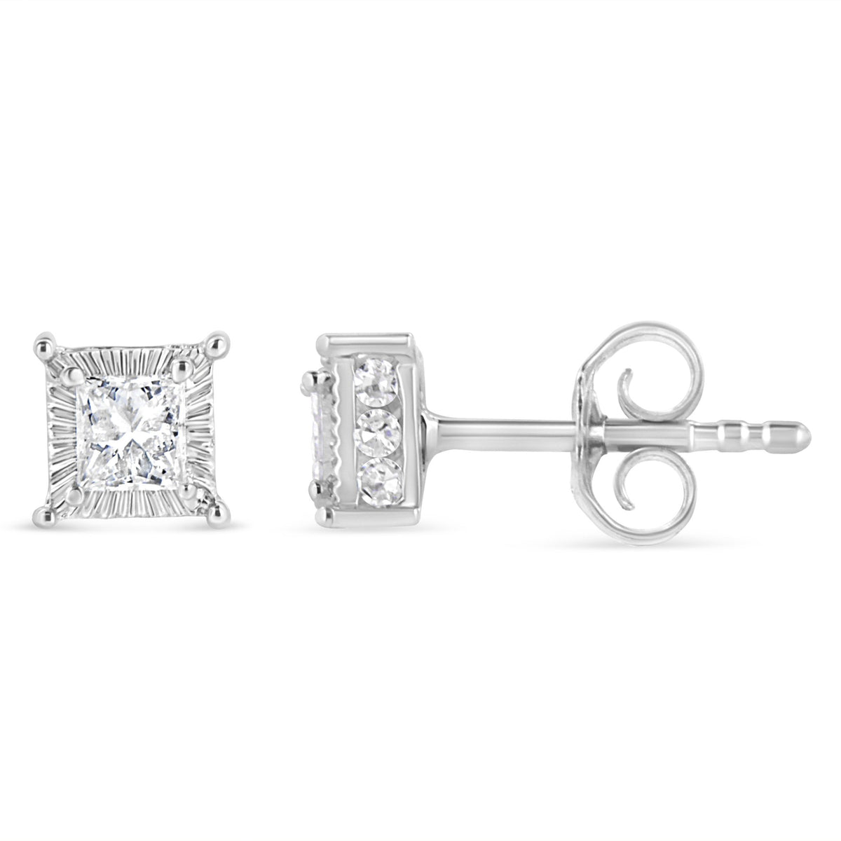 .925 Sterling Silver 1/2 Cttw Princess-cut Diamond Stud Earring (I-J Color, I2-I3 Clarity) - LinkagejewelrydesignLinkagejewelrydesign