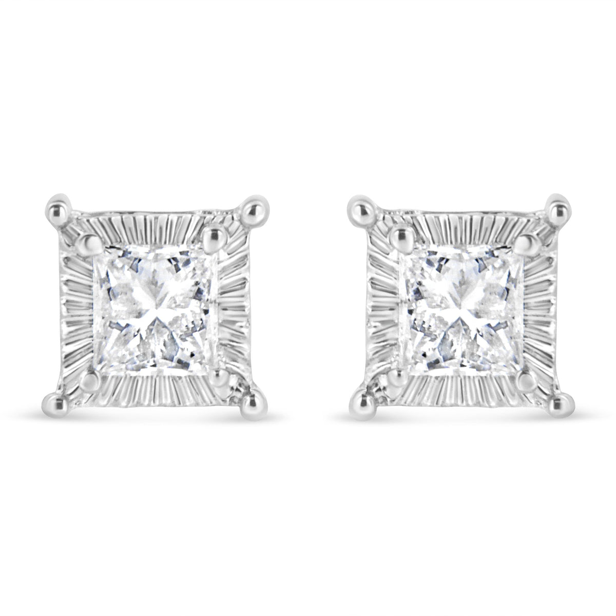 .925 Sterling Silver 1/2 Cttw Princess-cut Diamond Stud Earring (I-J Color, I2-I3 Clarity) - LinkagejewelrydesignLinkagejewelrydesign