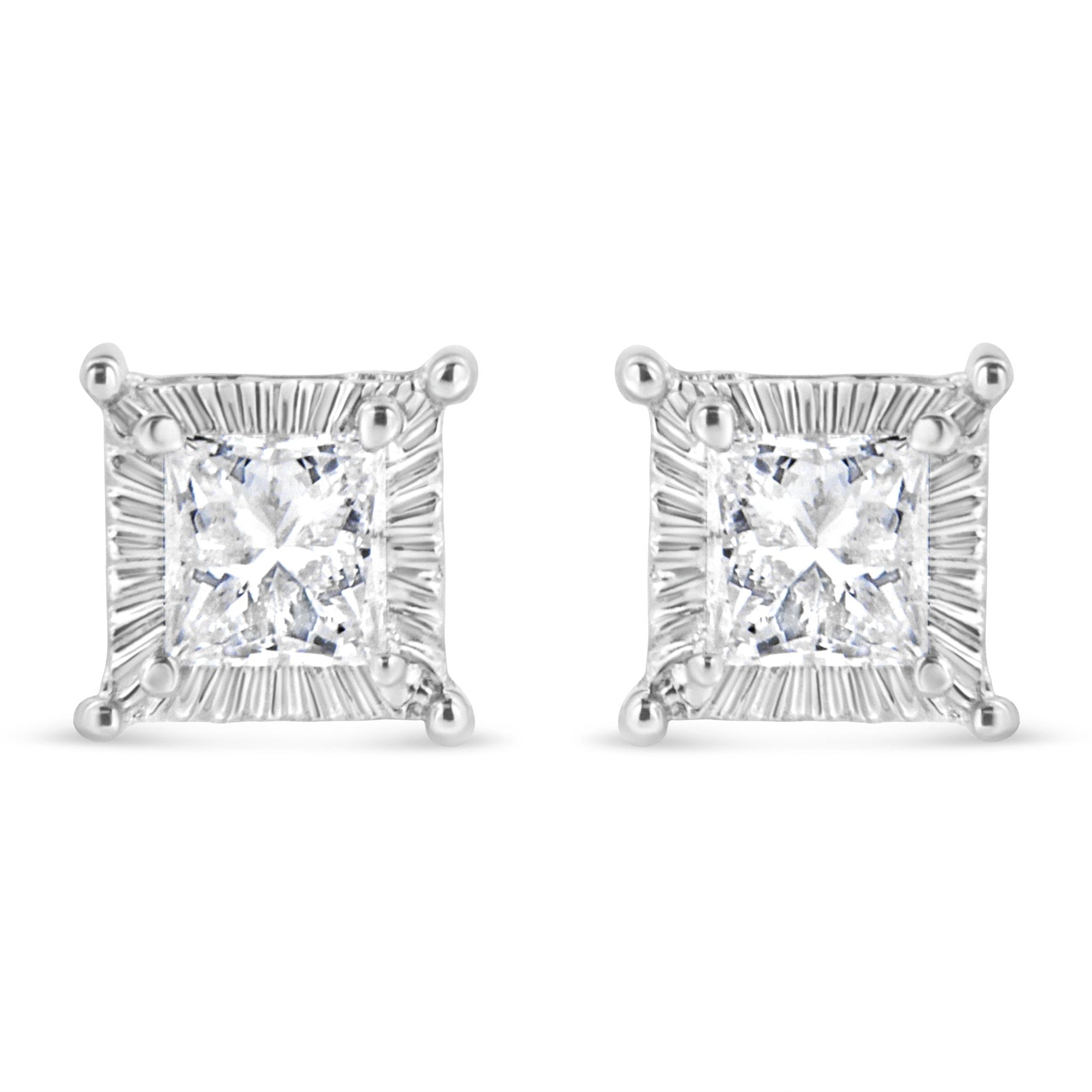 .925 Sterling Silver 1/2 Cttw Princess-cut Diamond Stud Earring (I-J Color, I2-I3 Clarity) - LinkagejewelrydesignLinkagejewelrydesign