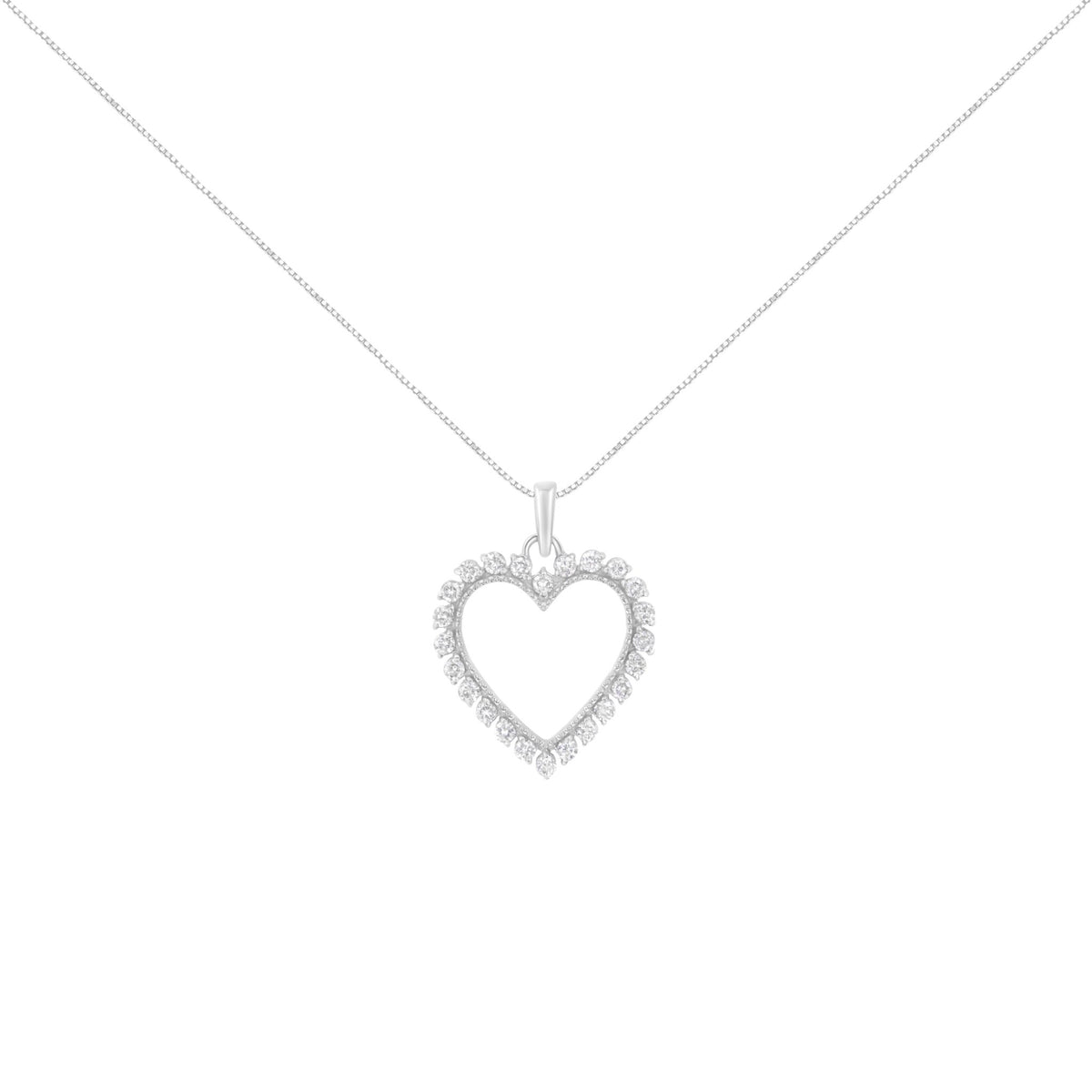 .925 Sterling Silver 1/2 Cttw Prong Set Diamond Encrusted Open Heart 18&quot; Inch Pendant Necklace (I-J Color, I1-I2 Clarity) - LinkagejewelrydesignLinkagejewelrydesign