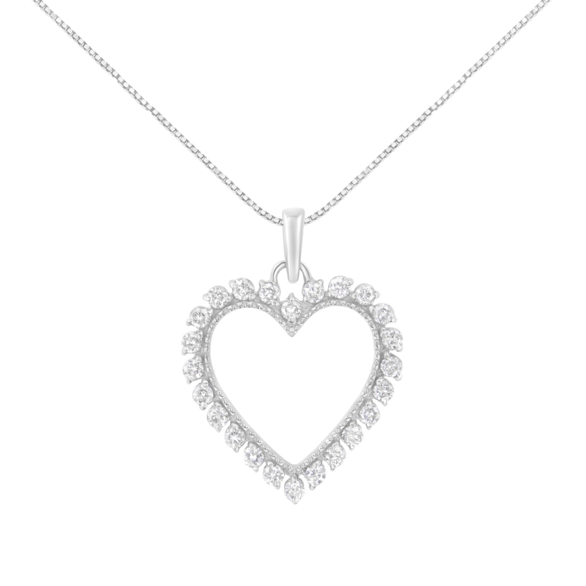 .925 Sterling Silver 1/2 Cttw Prong Set Diamond Encrusted Open Heart 18&quot; Inch Pendant Necklace (I-J Color, I1-I2 Clarity) - LinkagejewelrydesignLinkagejewelrydesign