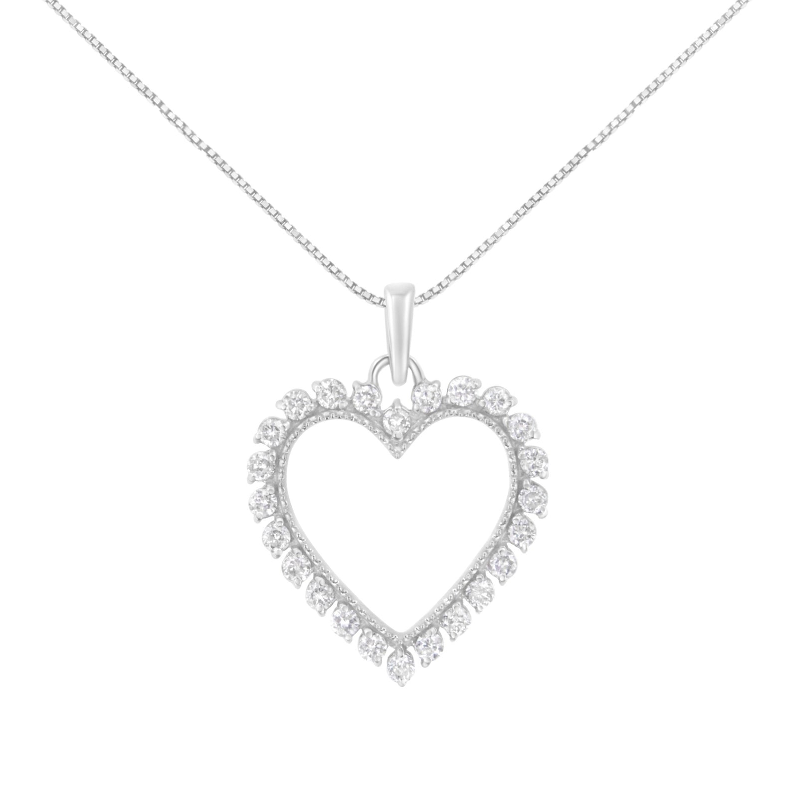 .925 Sterling Silver 1/2 Cttw Prong Set Diamond Encrusted Open Heart 18" Inch Pendant Necklace (I-J Color, I1-I2 Clarity) - LinkagejewelrydesignLinkagejewelrydesign