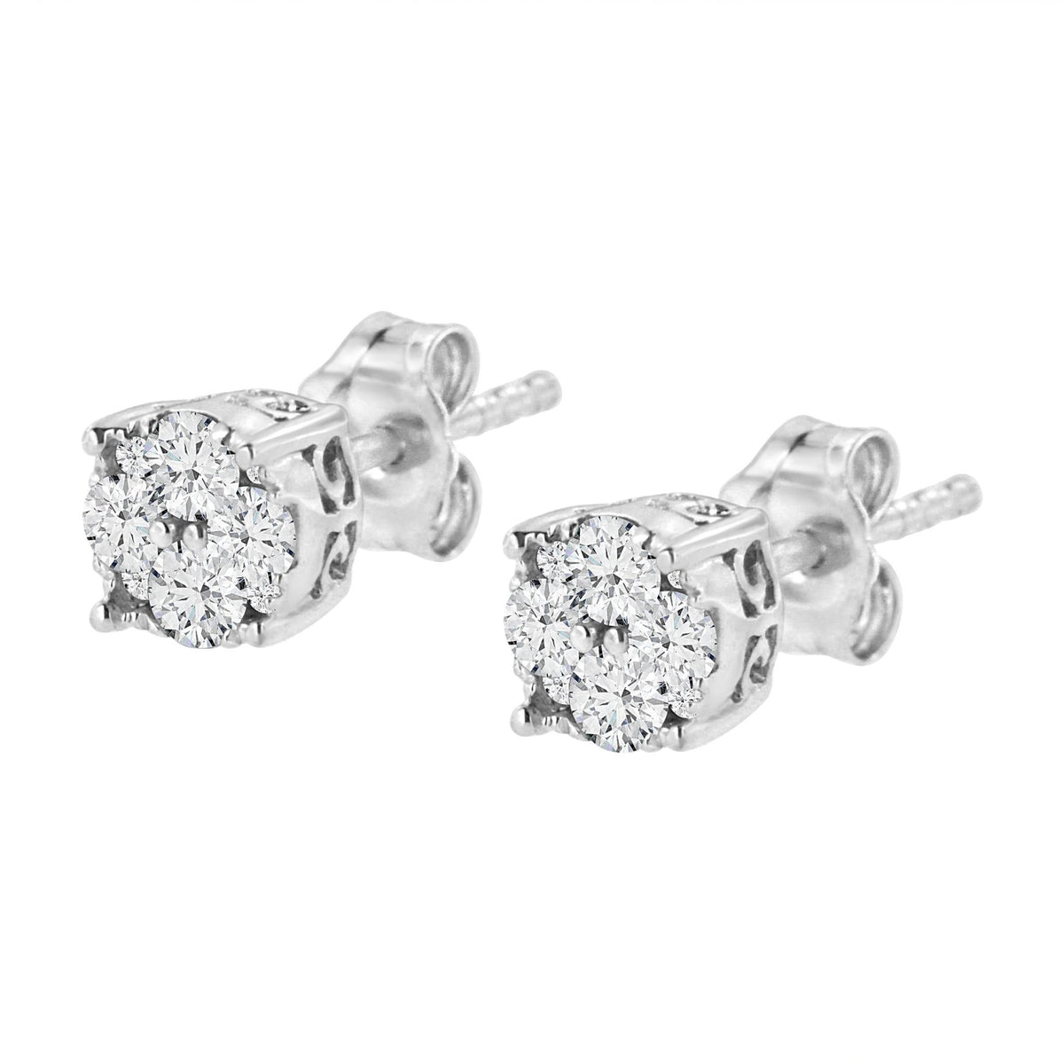 .925 Sterling Silver 1/2 cttw Prong Set Round-Cut Diamond Cluster Stud Earring (I-J Color, I2-I3 Clarity) - LinkagejewelrydesignLinkagejewelrydesign