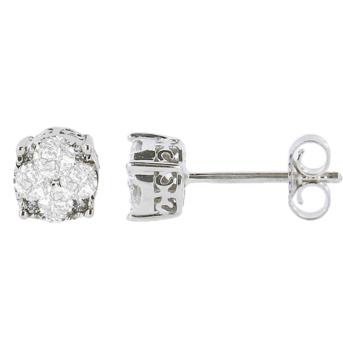 .925 Sterling Silver 1/2 cttw Prong Set Round-Cut Diamond Cluster Stud Earring (I-J Color, I2-I3 Clarity) - LinkagejewelrydesignLinkagejewelrydesign