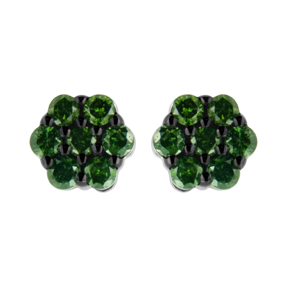 .925 Sterling Silver 1/2 cttw Prong Set Round-Cut Treated Green Diamond Floral Cluster Stud Earring (Fancy Green Color, I1-I2 Clarity) - LinkagejewelrydesignLinkagejewelrydesign