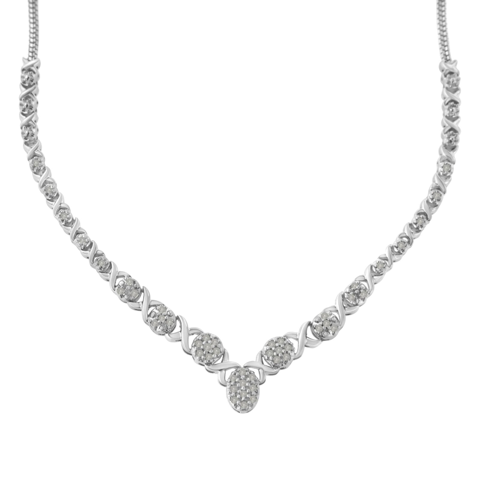 .925 Sterling Silver 1/2 cttw Prong Set Round Diamond Graduated Cluster 18" Statement Necklace (I-J Color, I3 Clarity) - LinkagejewelrydesignLinkagejewelrydesign