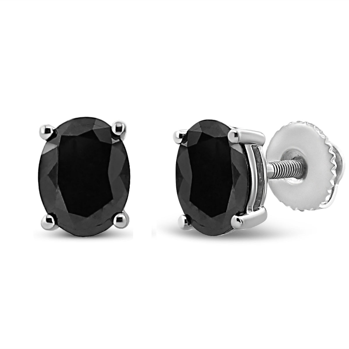 .925 Sterling Silver 1/2 Cttw Prong Set Treated Black Oval Diamond Stud Earring (Black Color, I2-I3 Clarity) - LinkagejewelrydesignLinkagejewelrydesign