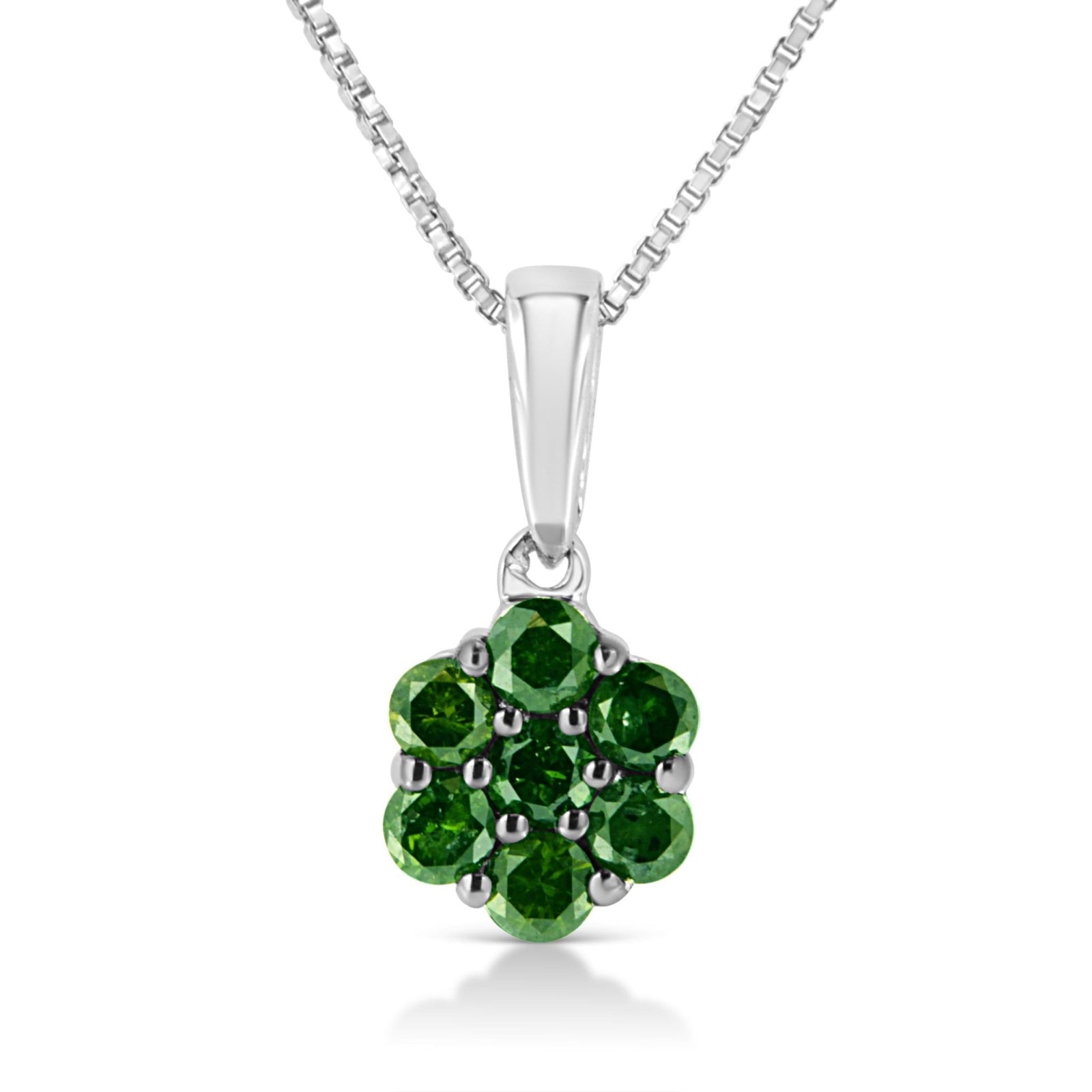 .925 Sterling Silver 1/2 Cttw Prong Set Treated Green Diamond Floral Cluster 18" Pendant Necklace (Green Color, I1-I2 Clarity) - LinkagejewelrydesignLinkagejewelrydesign