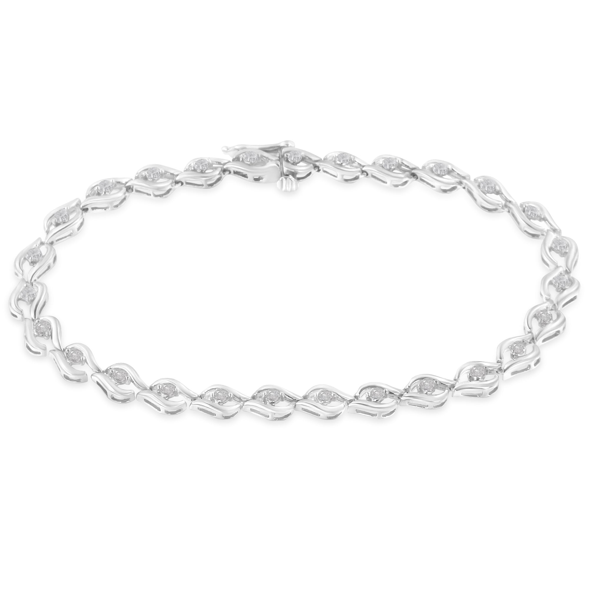 .925 Sterling Silver 1/2 Cttw Rose Cut Diamond Almond Shape Link Tennis Bracelet (I-J Color, I3 Clarity) - 7”  - LinkagejewelrydesignLinkagejewelrydesign