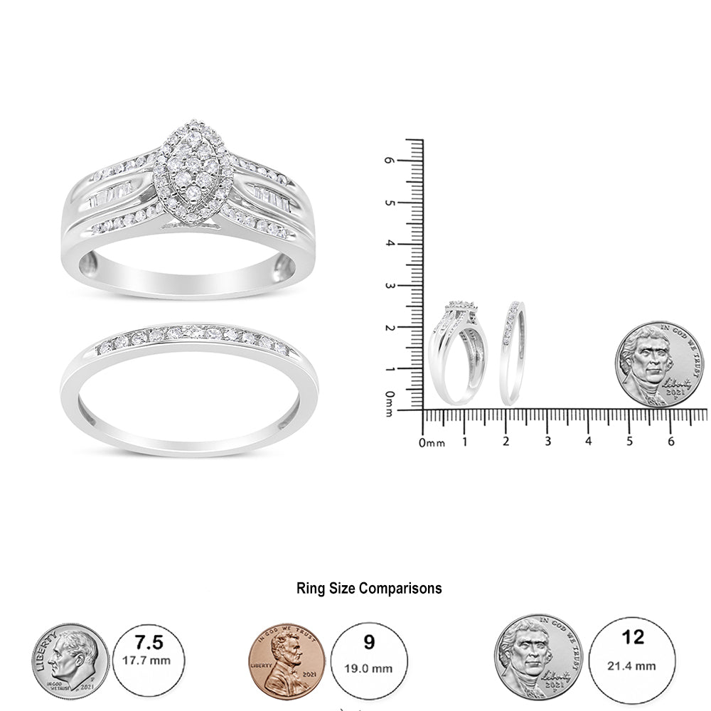 .925 Sterling Silver 1/2 Cttw Round and Baguette-Cut Diamond Engagement Bridal Set (I-J Color, I1-I2 Clarity) - Size 7 - LinkagejewelrydesignLinkagejewelrydesign