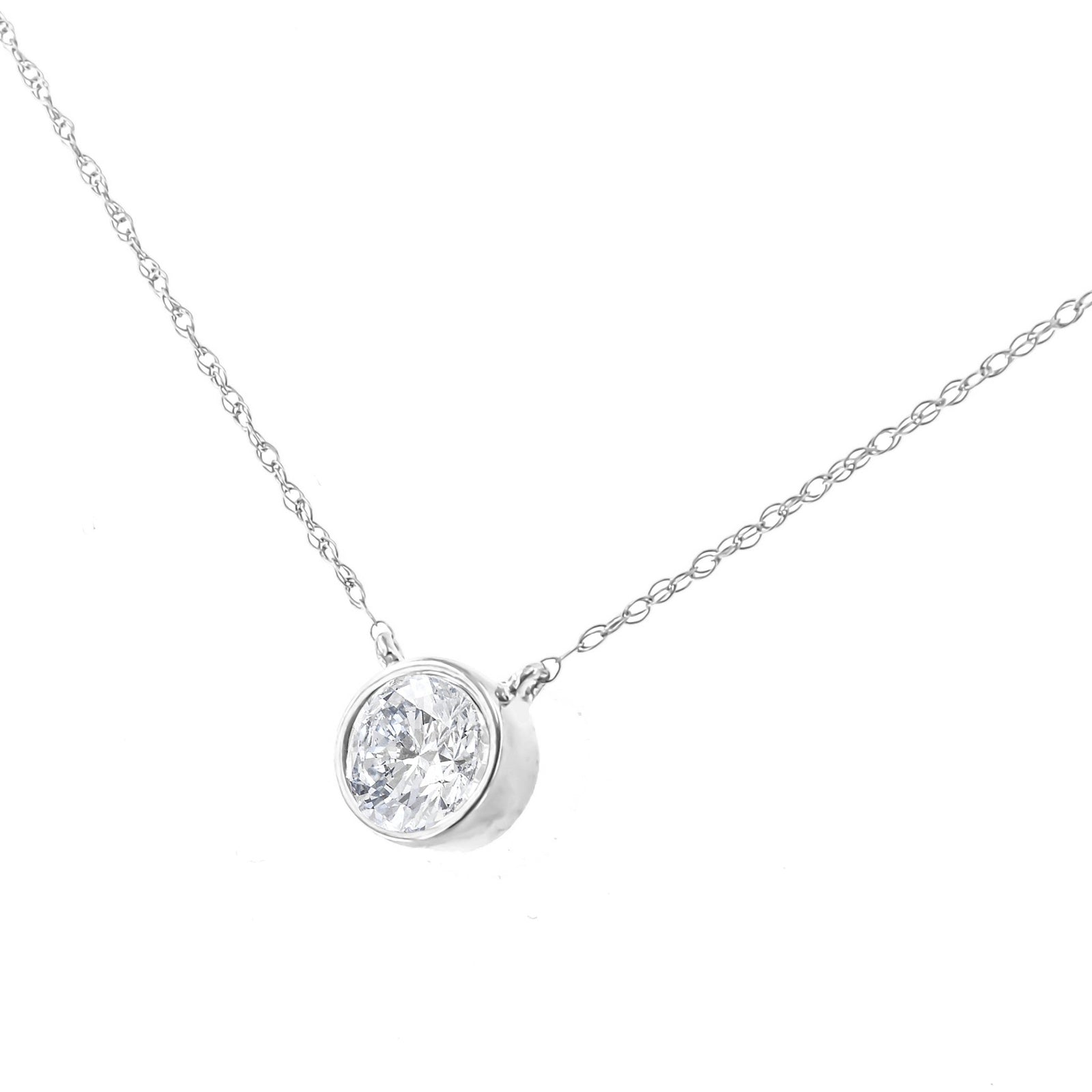 .925 Sterling Silver 1/2 Cttw Round-Cut Diamond Bezel 18" Pendant Necklace (J-K Color, I1-I2 Clarity) - LinkagejewelrydesignLinkagejewelrydesign
