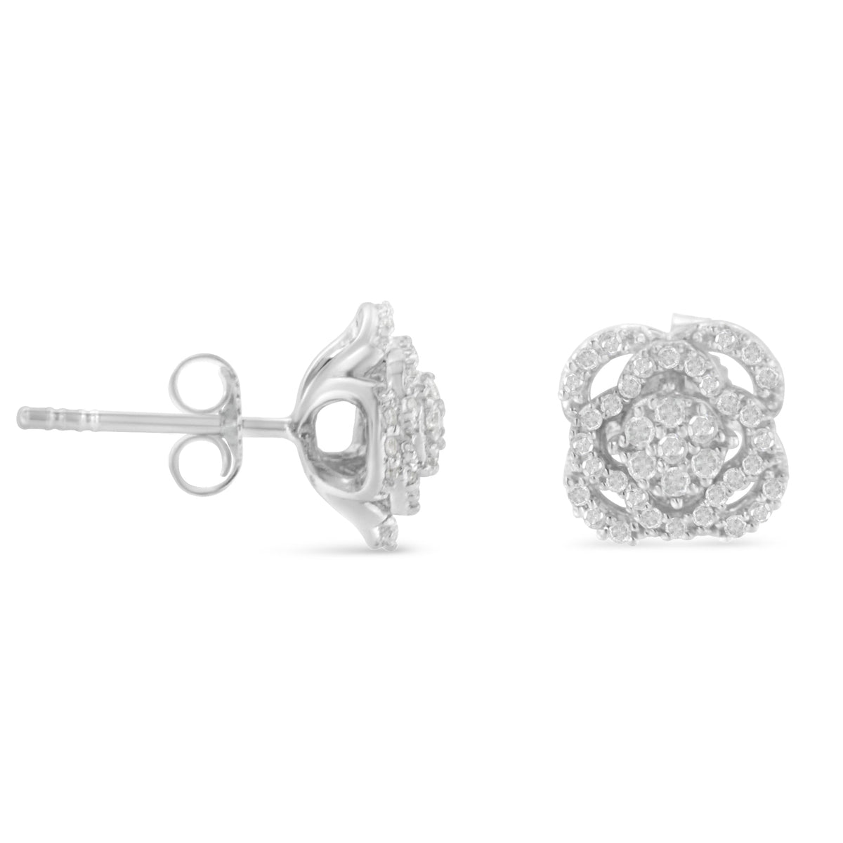 .925 Sterling Silver 1/2 cttw Round-cut Diamond Floral Cluster and Halo Stud Earring (I-J Color, I3 Clarity) - LinkagejewelrydesignLinkagejewelrydesign
