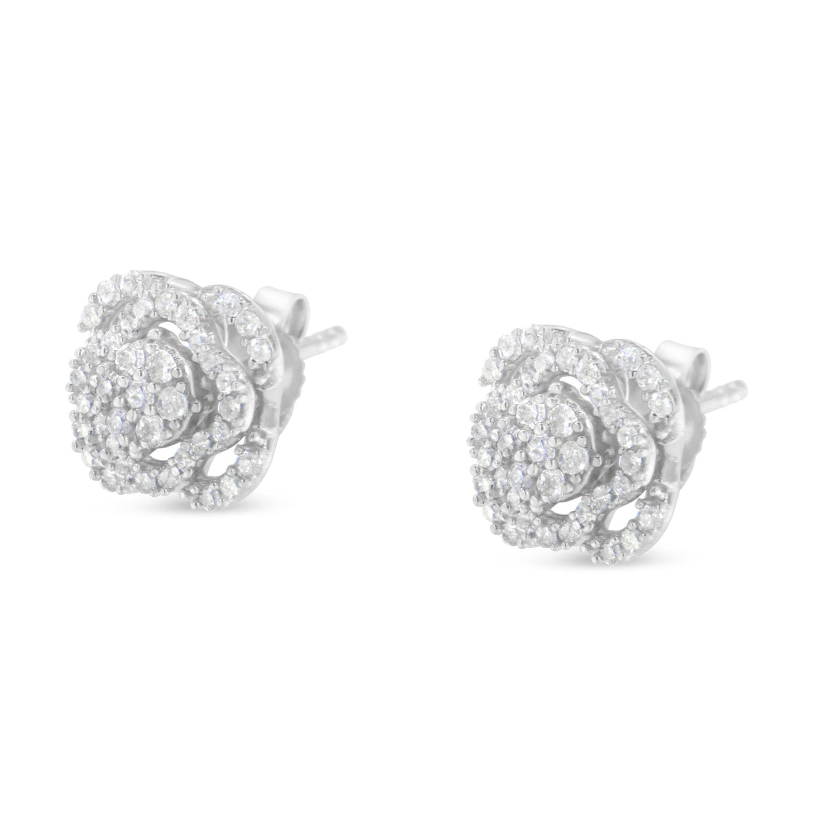 .925 Sterling Silver 1/2 cttw Round-cut Diamond Floral Cluster and Halo Stud Earring (I-J Color, I3 Clarity) - LinkagejewelrydesignLinkagejewelrydesign