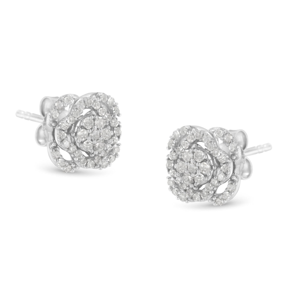 .925 Sterling Silver 1/2 cttw Round-cut Diamond Floral Cluster and Halo Stud Earring (I-J Color, I3 Clarity) - LinkagejewelrydesignLinkagejewelrydesign